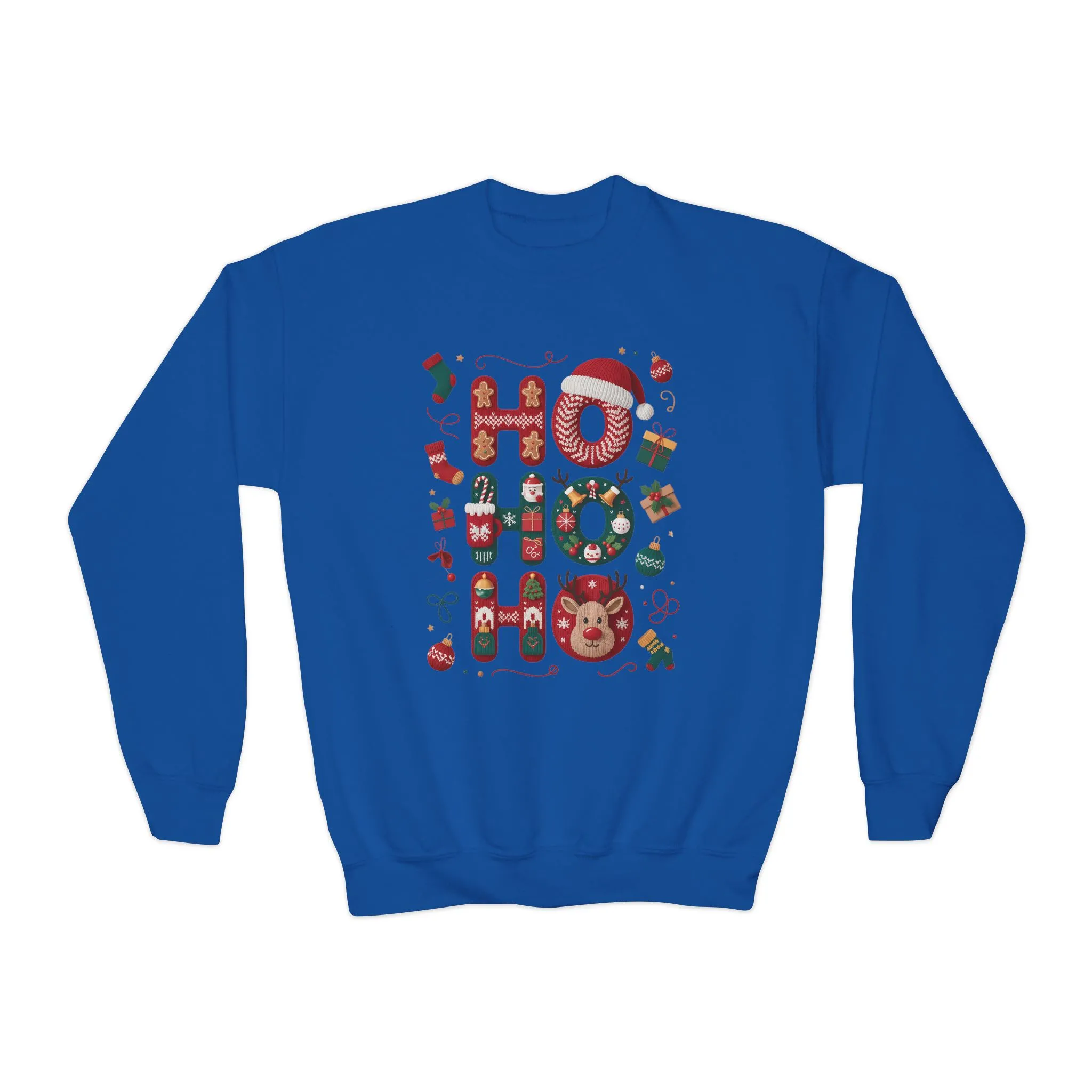 Ho Ho Ho Kids Christmas Sweatshirt, Cute Girls Holiday Outfit, Reindeer, Gingerbread - Santa Hat Design, Cozy Winter Youth Crewneck - Image 9