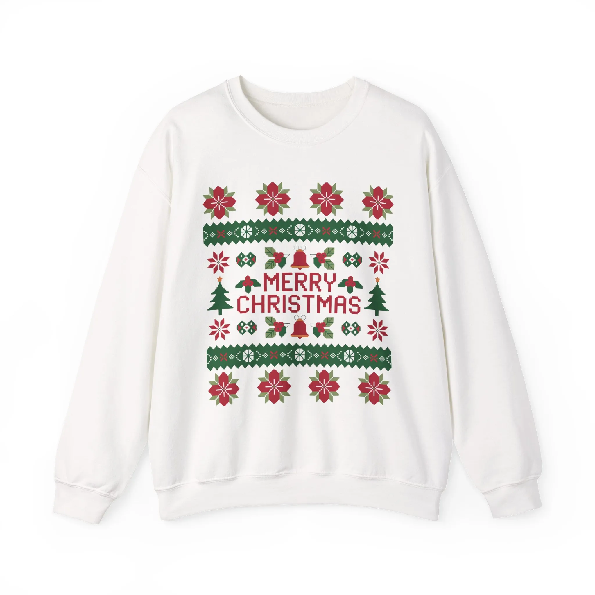 Merry Christmas Women's Sweatshirt, Cozy Ugly Sweater Look Pullover, Festive Knit Style Jumper - Image 4