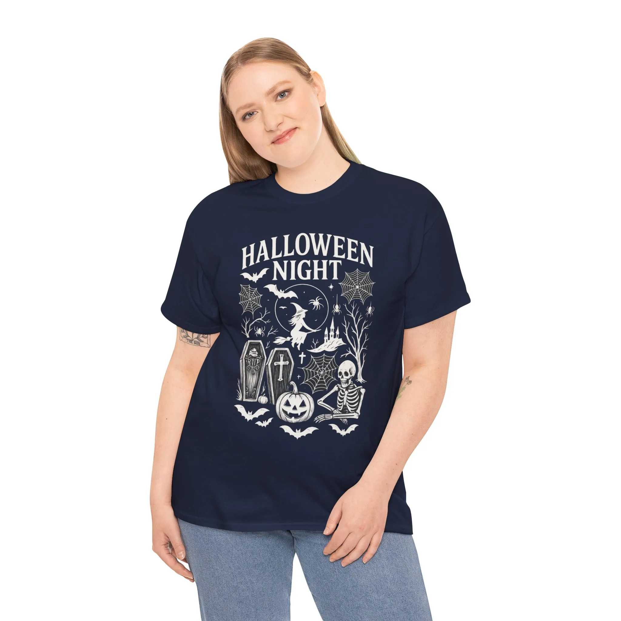 Halloween Night Women's T-Shirt, Gothic Witch Skeleton Pumpkin Tee, Spooky Scary Shirt for Halloween Party - Image 3