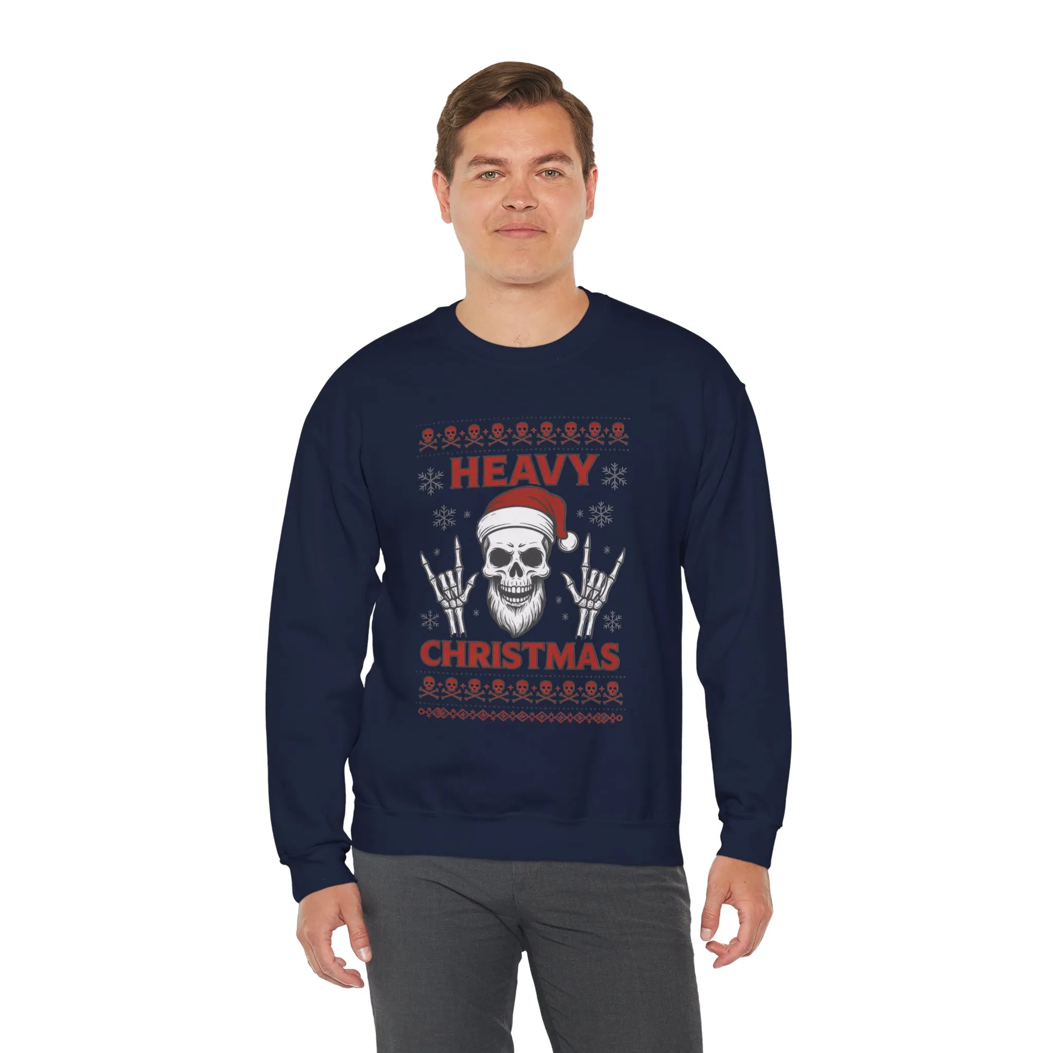 Heavy Christmas Men's Sweatshirt, Metal Santa Skull Holiday Pullover for Men