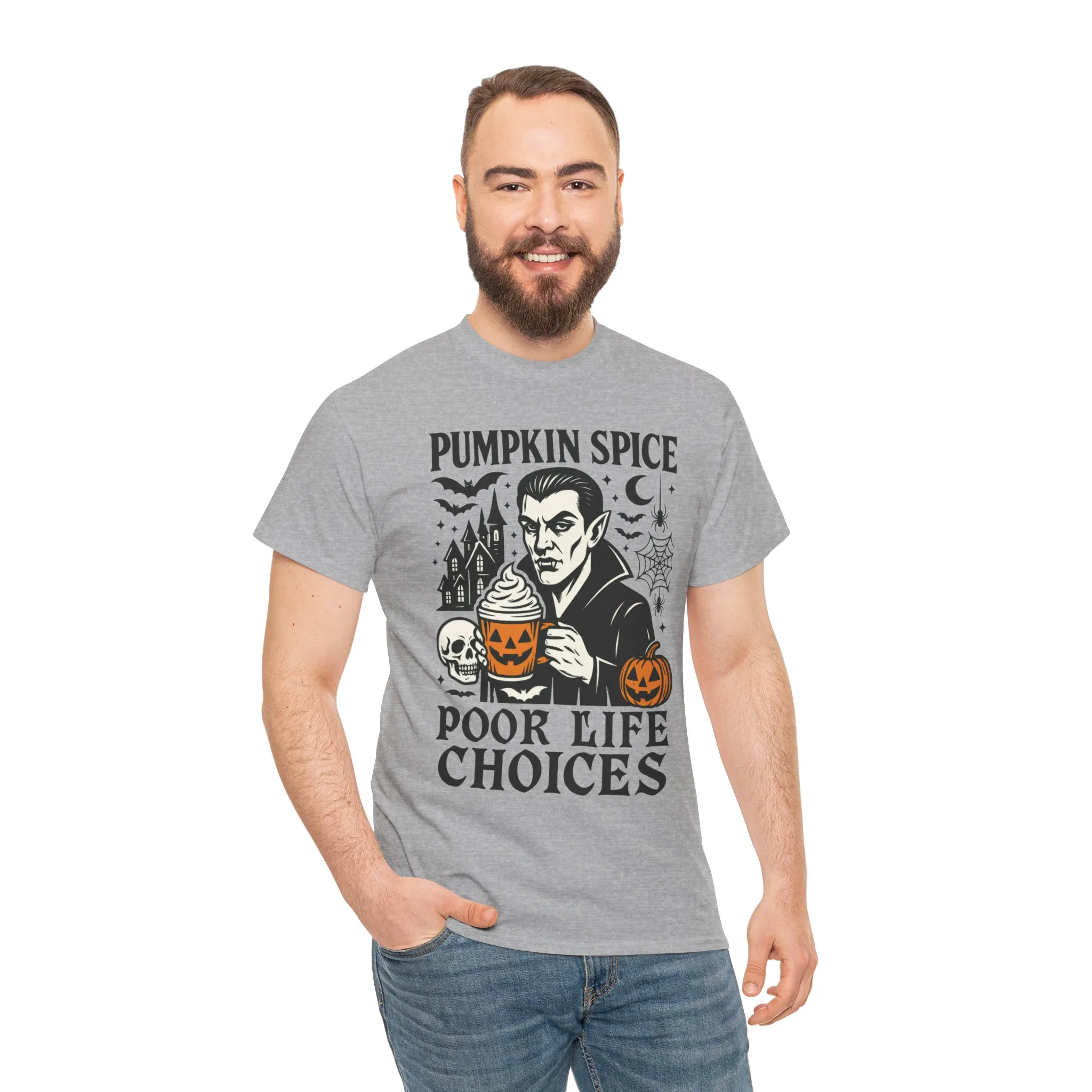 Pumpkin Spice Poor Life Choices Men's T-Shirt, Funny Vampire Coffee Halloween Graphic Tee - Image 8