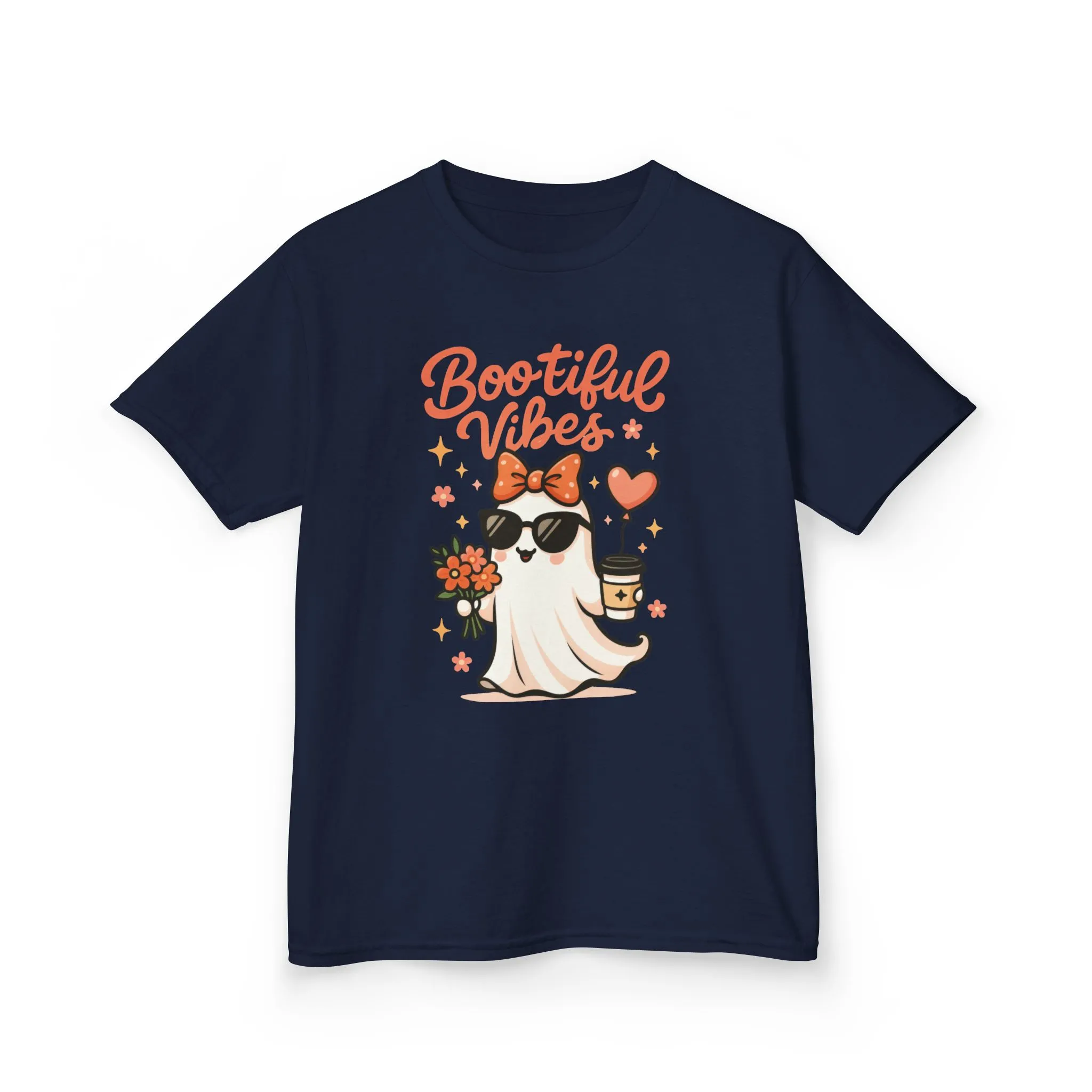 Girls Halloween Ghost T-Shirt, Cute Bootiful Vibes Tee for Kids, Fun Spooky Season Shirt, Tween Girl Outfit Gift, Kids Heavy Cotton™ Tee - Image 2