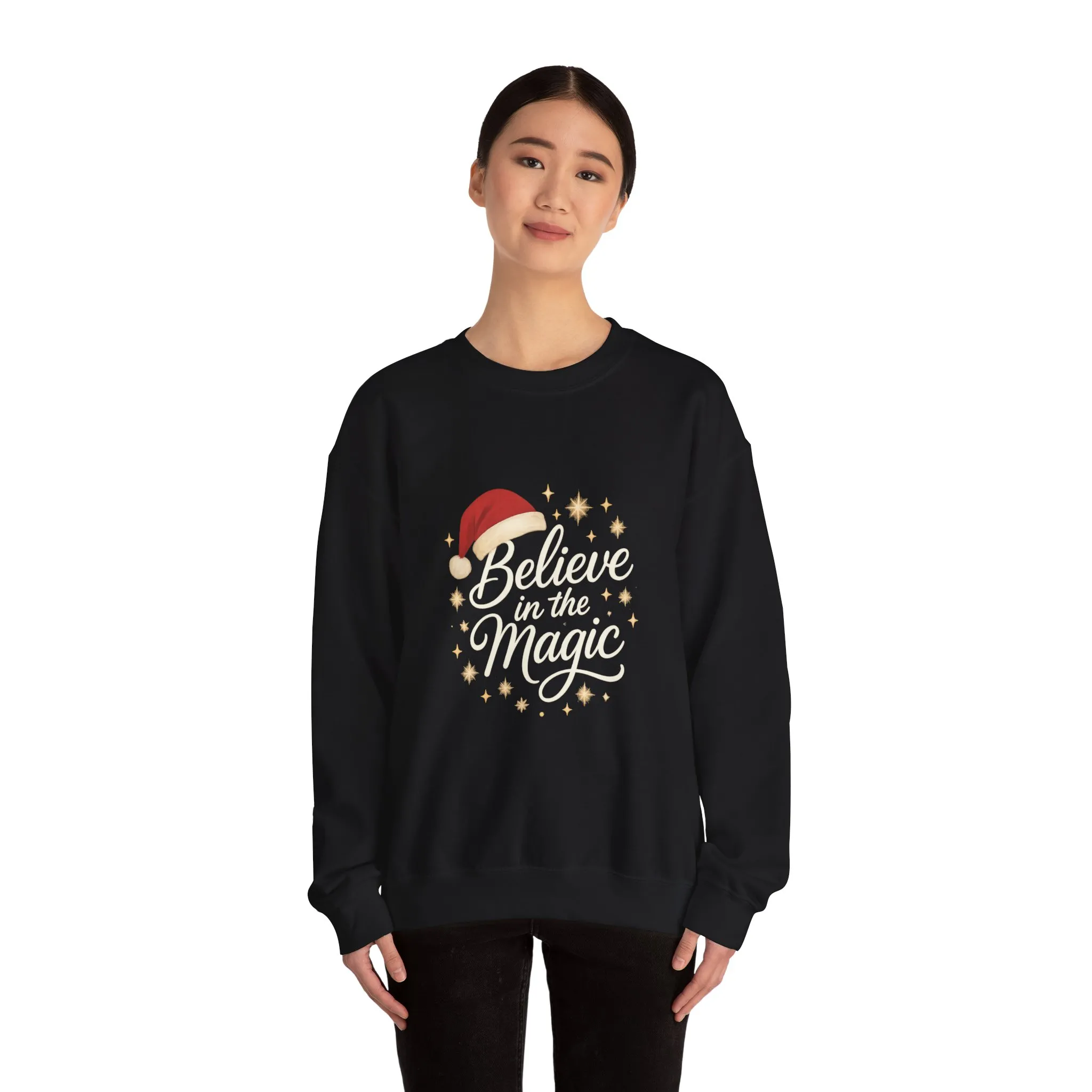 Believe in the Magic Women's Christmas Shirt, Santa Hat Holiday Cozy Sweatshirt, Women's Heavy Blend™ Crewneck Sweatshirt - Image 5