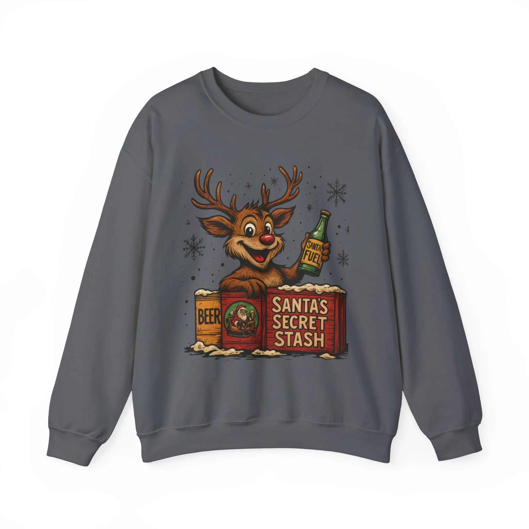 Mens Funny Christmas Sweatshirt, Santa's Secret Stash Reindeer Pullover, Men's Heavy Blend™ Crewneck Sweatshirt - Image 19