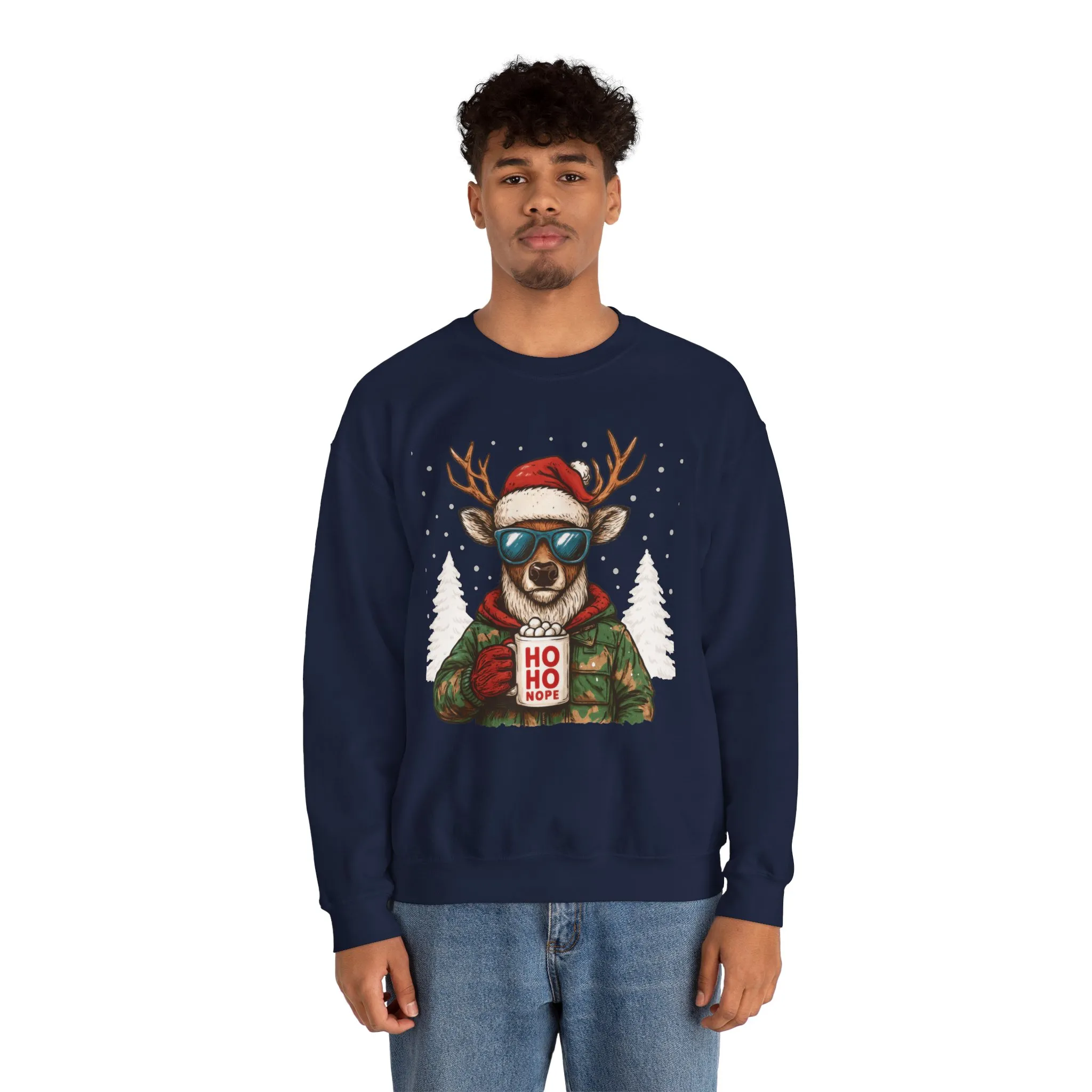 Men's HO HO NOPE Funny Christmas T-Shirt, Cool Reindeer Holiday Tee - Image 26