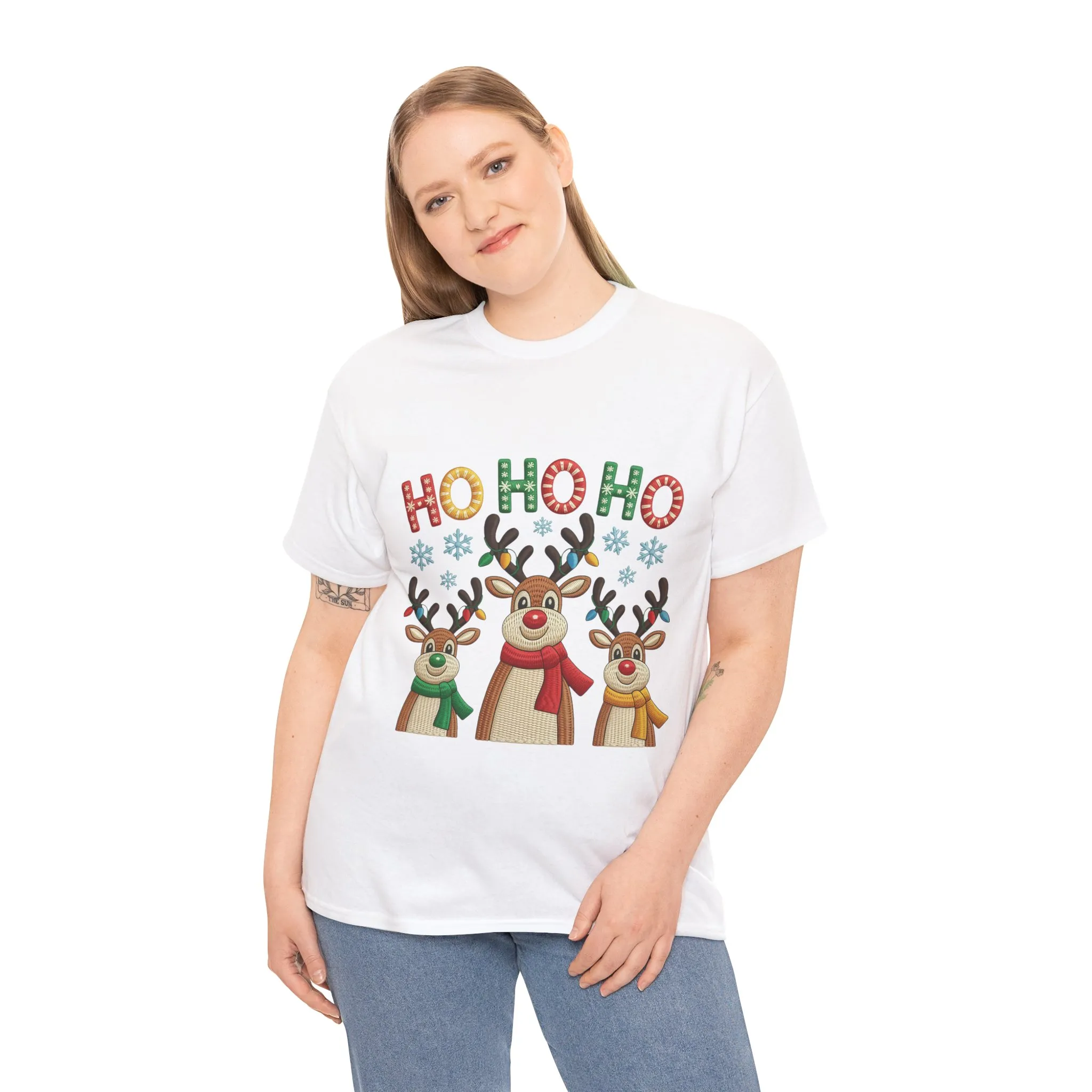 Ho Ho Ho Reindeer T-Shirt, Cute Christmas Tee for Women - Image 6