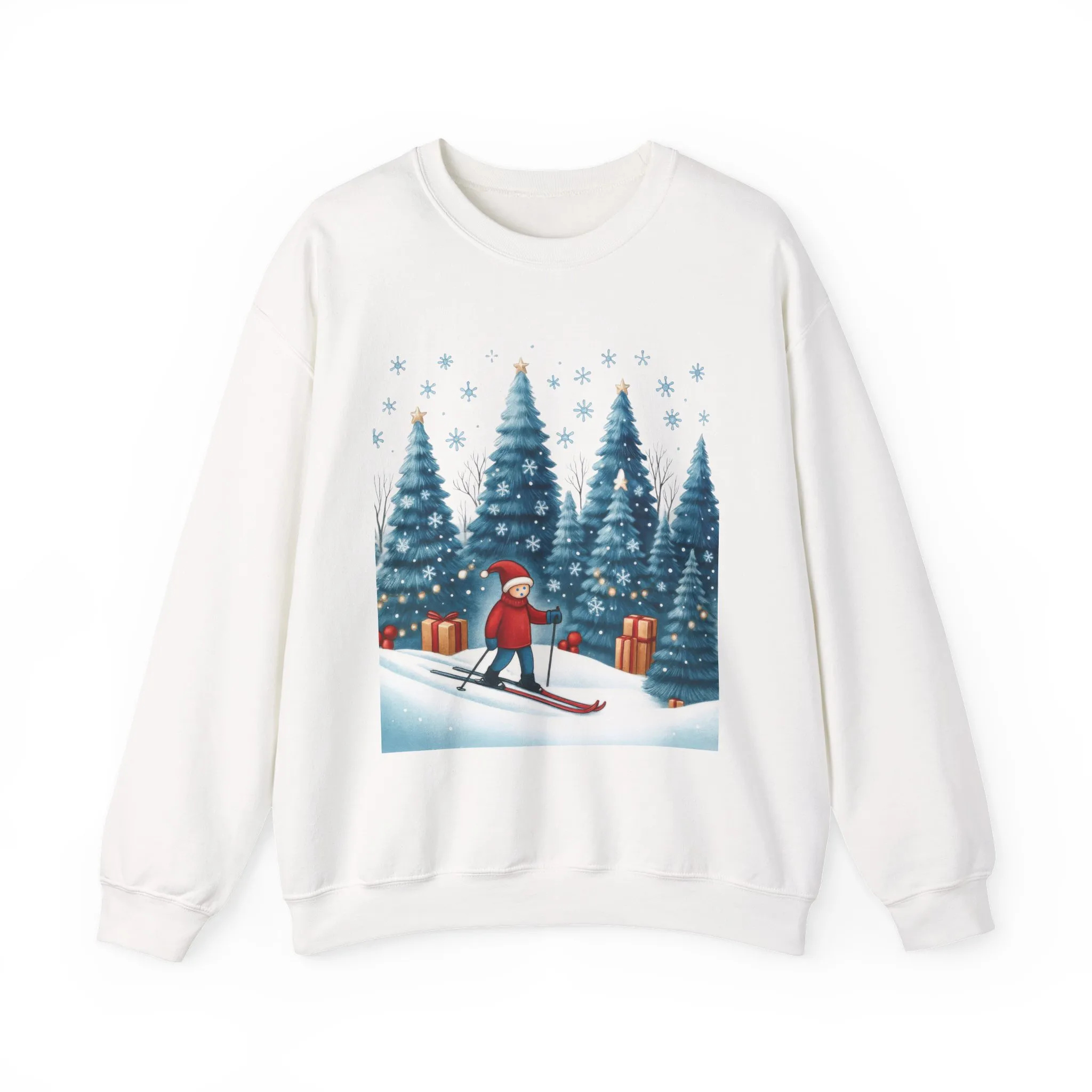 Womens Christmas Skiing Sweatshirt, Cozy Winter Holiday Pullover, Women's Heavy Blend™ Crewneck Sweatshirt - Image 4