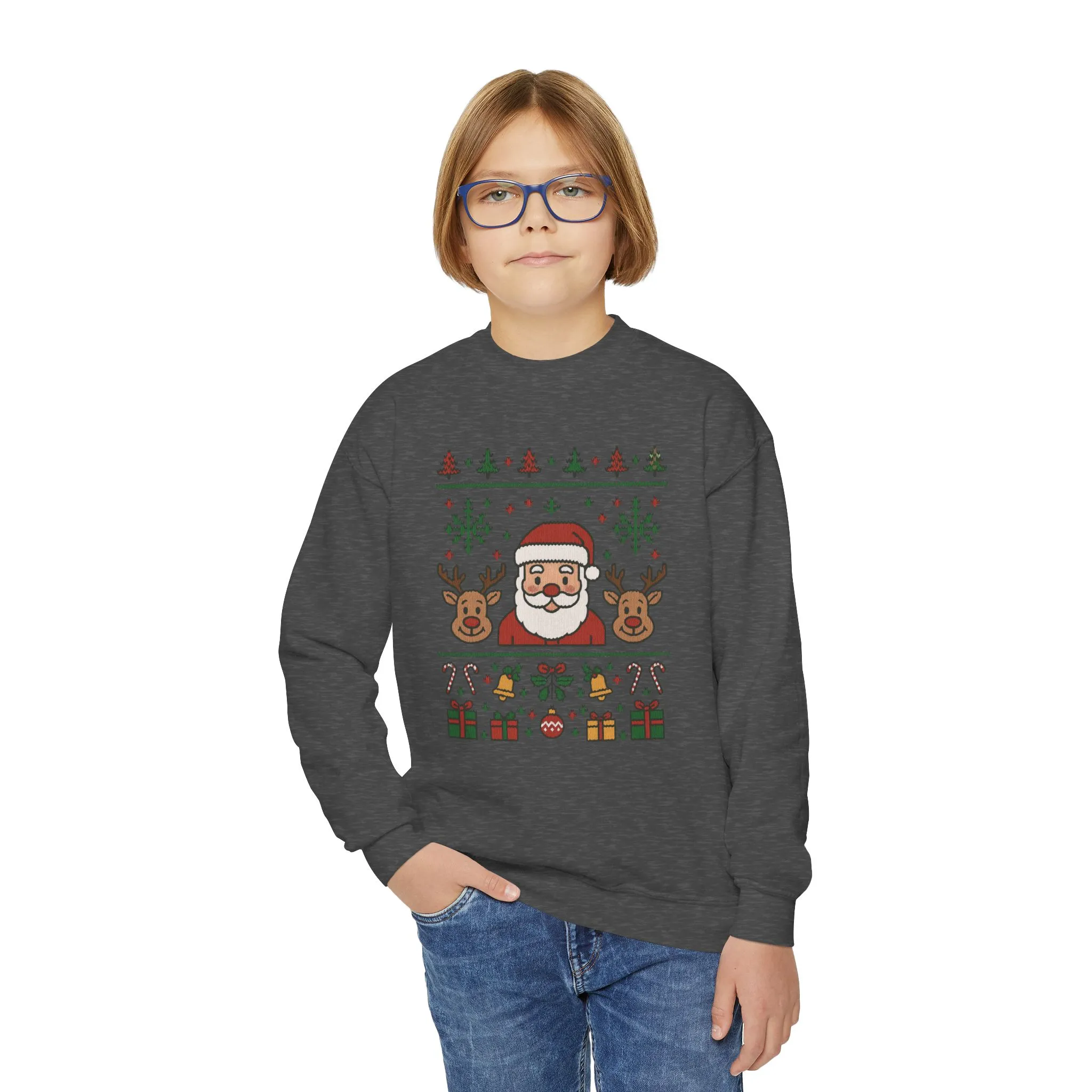 Santa - Reindeer Christmas Sweatshirt for Kids, Cozy Holiday Jumper, Youth Crewneck Sweatshirt - Image 12