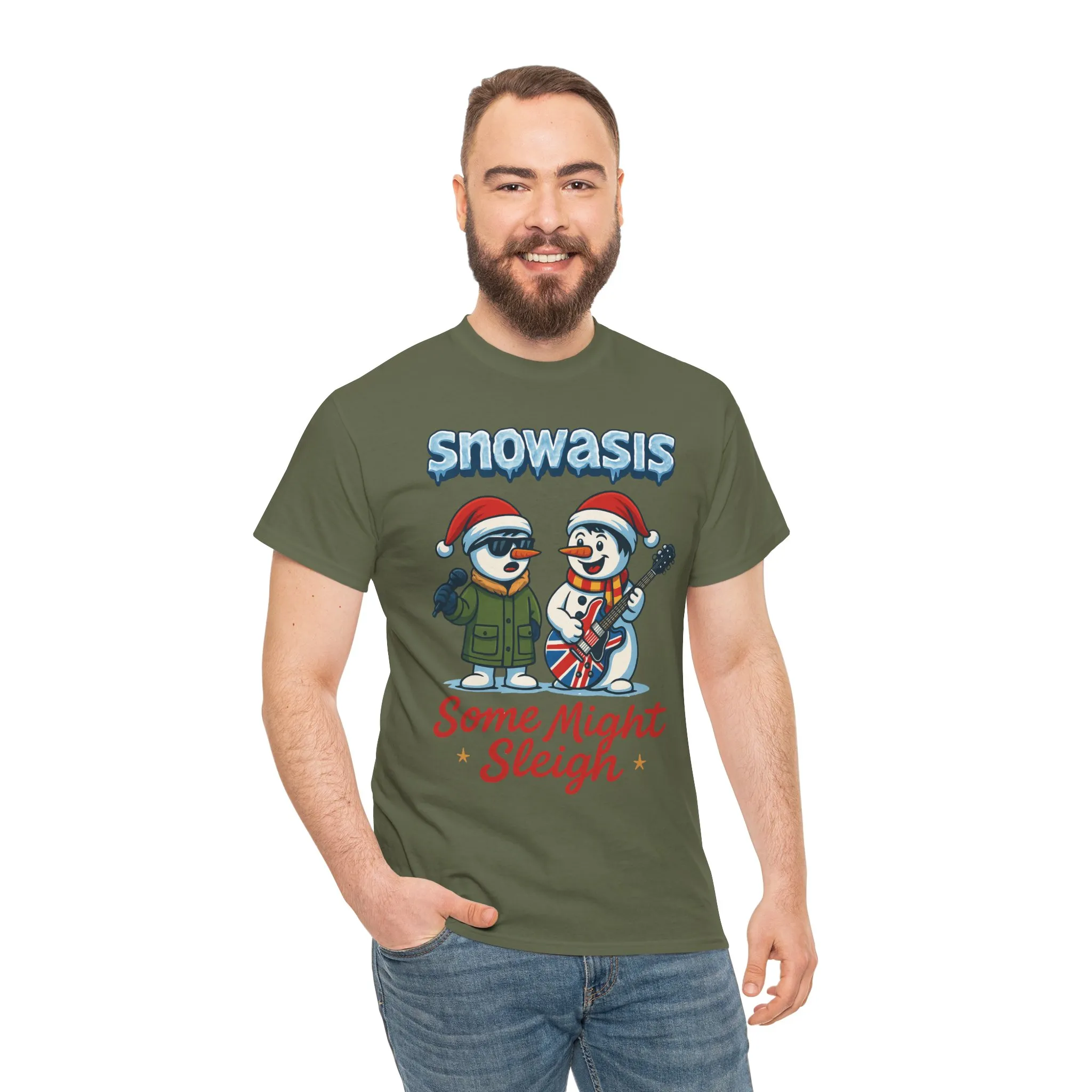 Funny Snowman Band Men's Christmas T-Shirt, Snowasis Some Might Sleigh Tee - Image 11