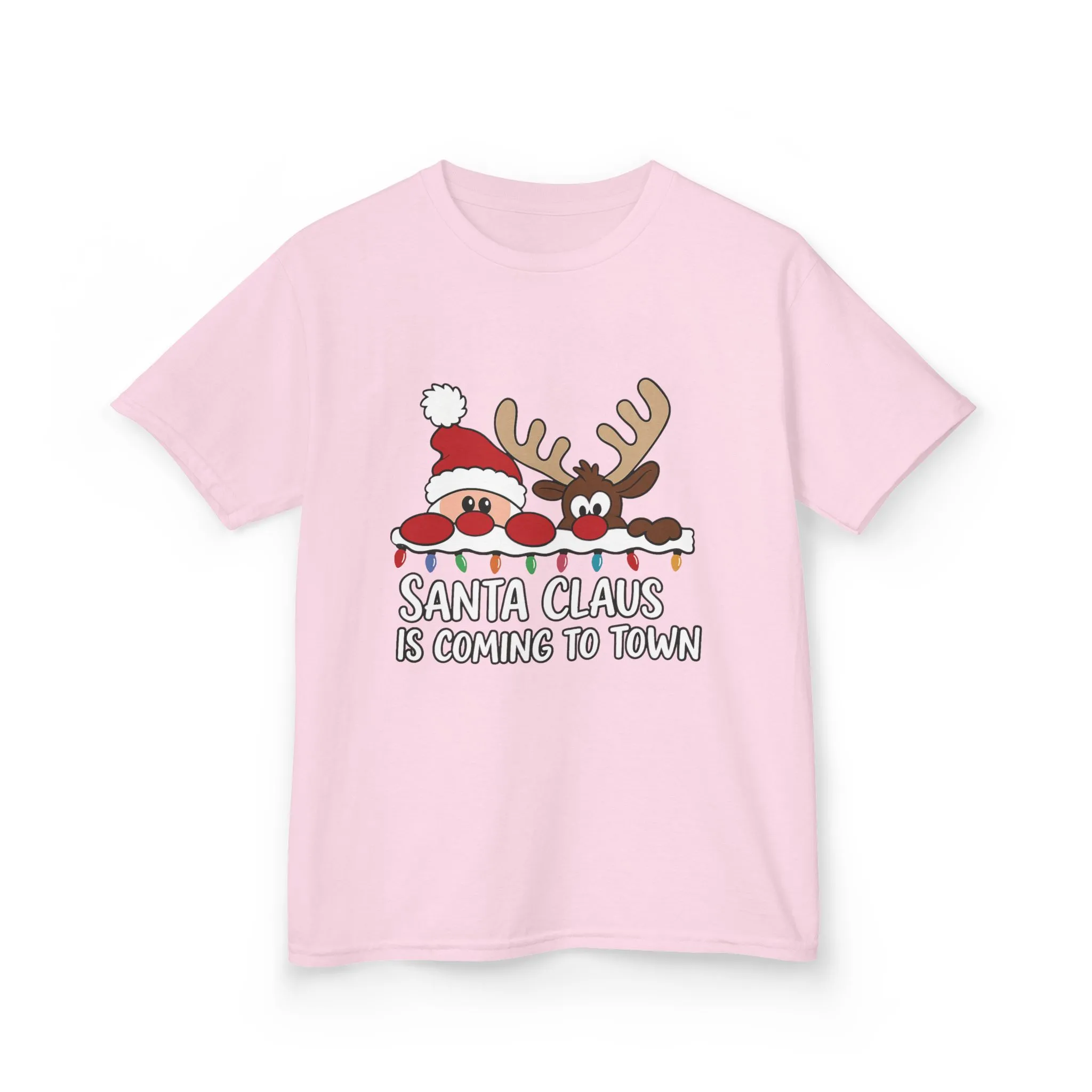 Santa Claus Is Coming to Town Kids Christmas T-Shirt, Cute Reindeer - Santa Holiday Tee - Image 15