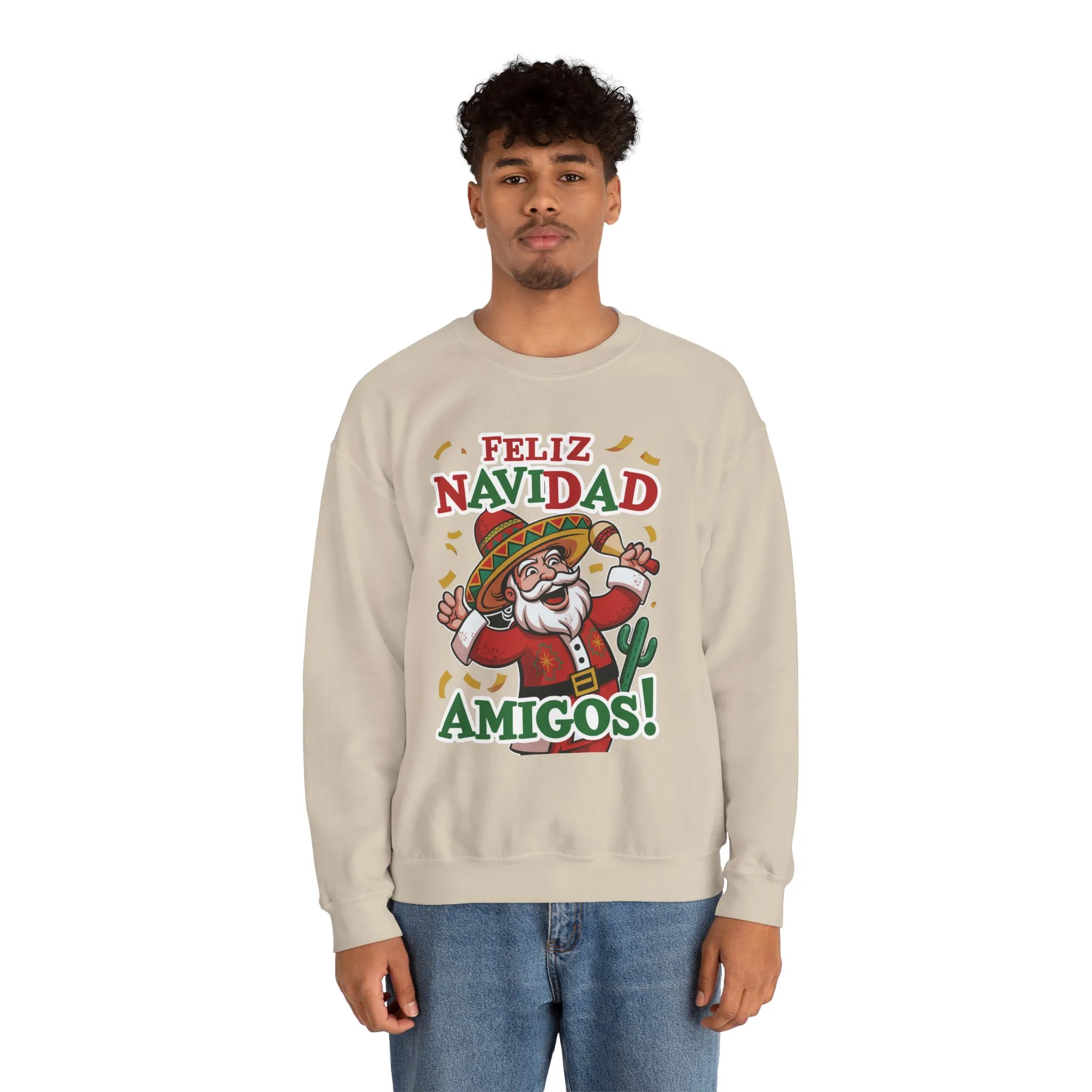 Feliz Navidad Amigos Sweatshirt, Funny Mexican Santa Christmas Jumper, Latin Holiday Fiesta Pullover - Image 8