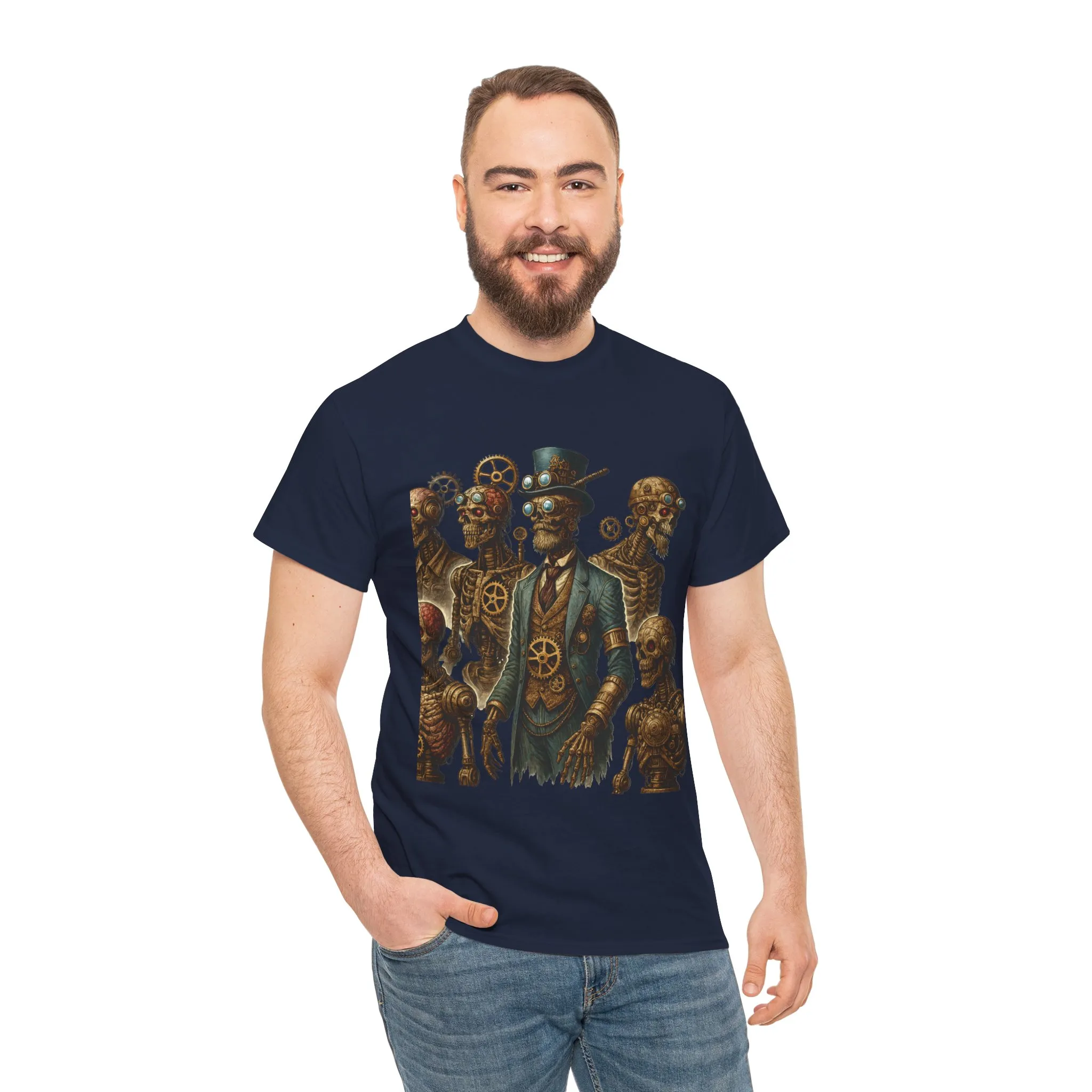 Steampunk Skeleton Gentleman T-Shirt, Vintage Mechanical Robot Skull Design, Gothic Industrial Cyberpunk Tee for Men - Image 29