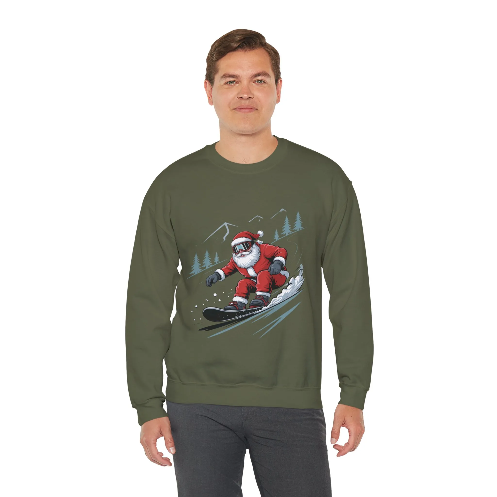 Snowboard Santa Christmas Sweatshirt, Cool Funny Holiday Sweater for Men, Santa Snowboarding Winter Jumper - Image 12