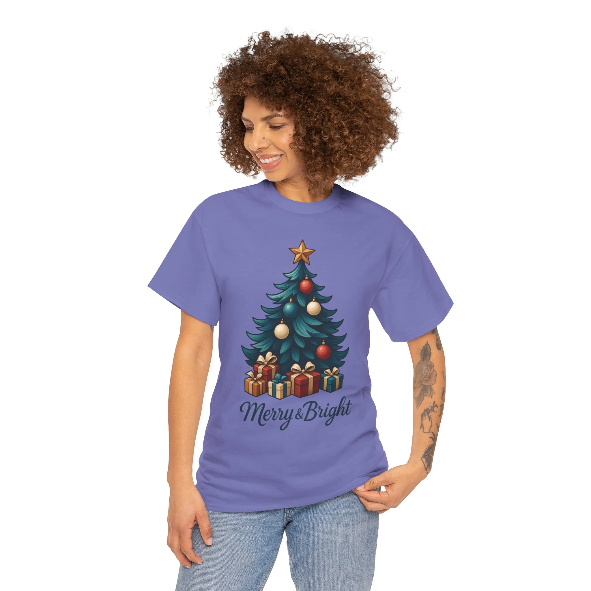 Merry & Bright Christmas T-Shirt, Holiday Tree Gift Tee for Women - Image 18