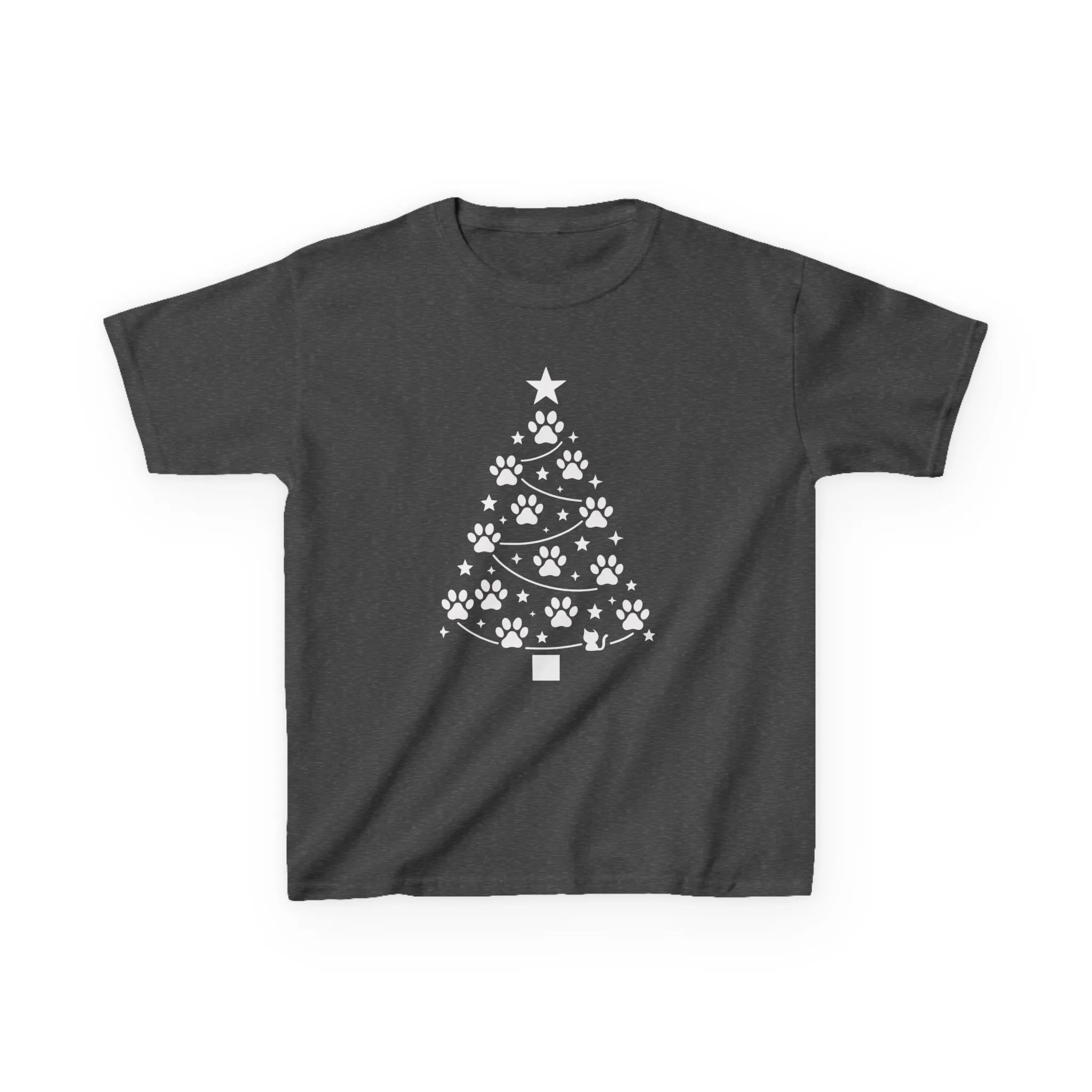 Paw Christmas Tree Girls Youth T-Shirt, Cute Pet Lover Holiday Tee