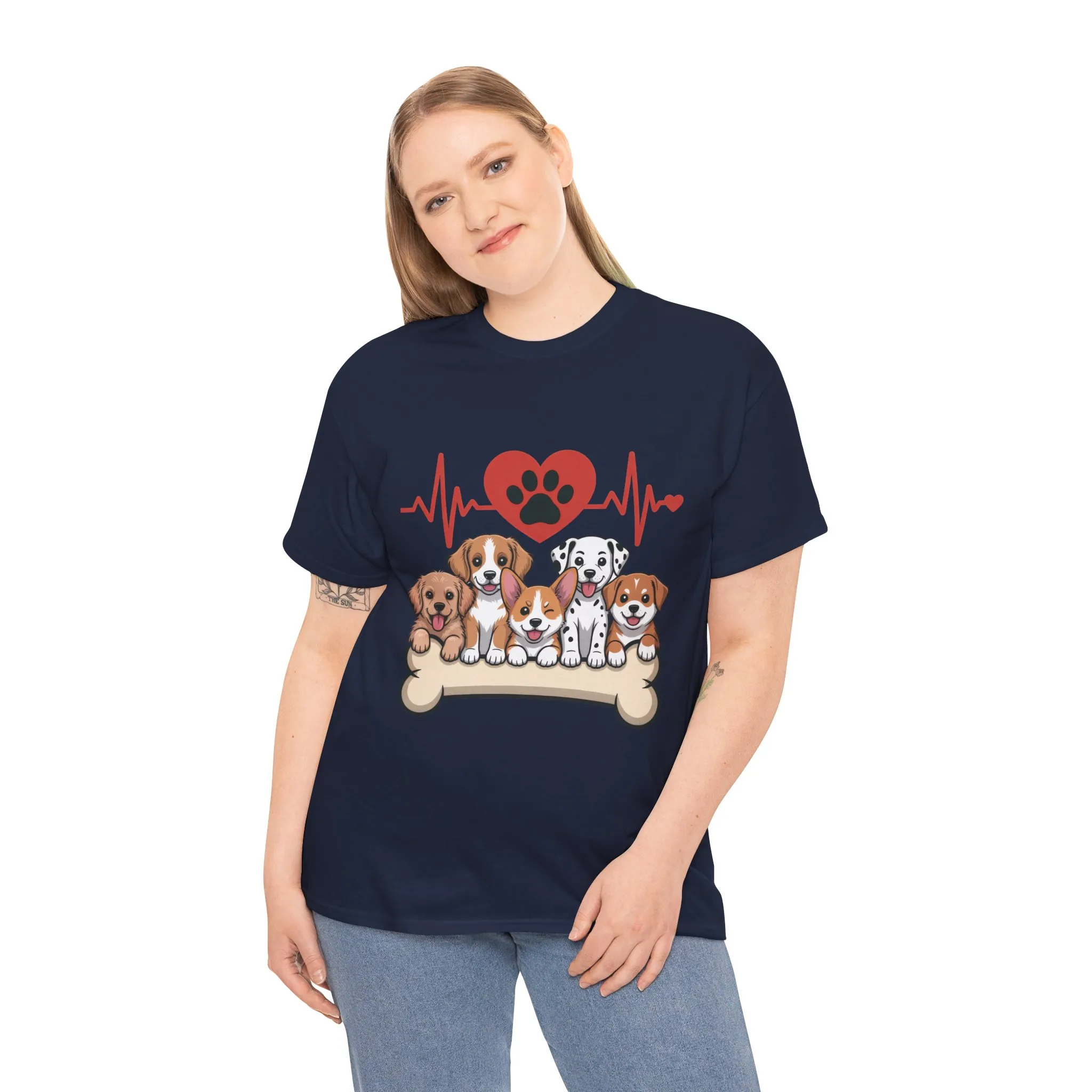 Cute Puppy Heartbeat Women's T-Shirt, Dog Lover Gift, Paw Print Heart Graphic Tee - Image 18