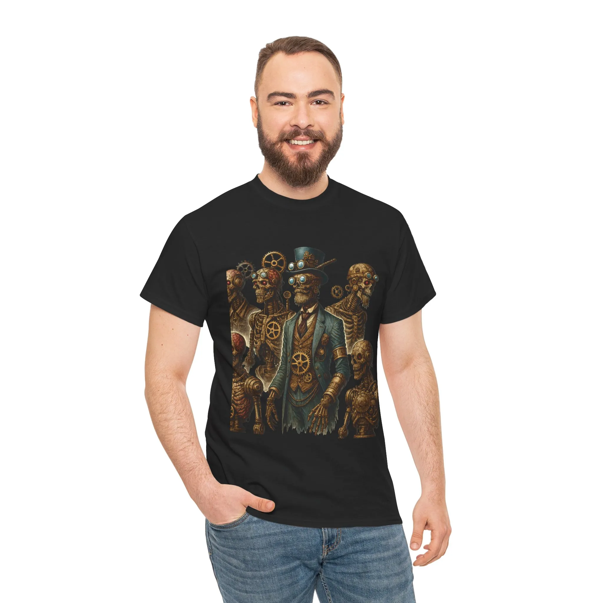 Steampunk Skeleton Gentleman T-Shirt, Vintage Mechanical Robot Skull Design, Gothic Industrial Cyberpunk Tee for Men - Image 8