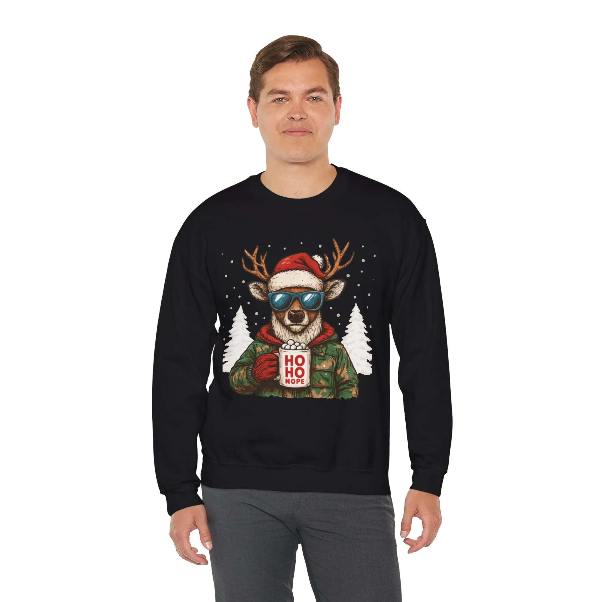 Men's HO HO NOPE Funny Christmas T-Shirt, Cool Reindeer Holiday Tee - Image 6