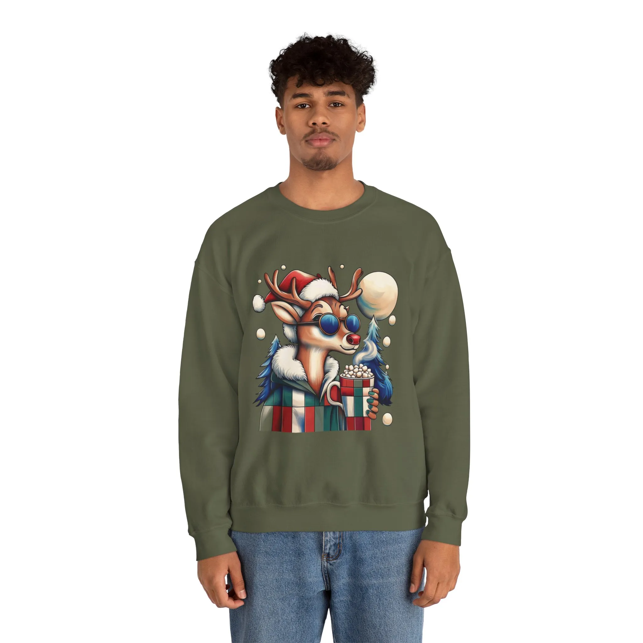 Cool Reindeer Christmas Sweatshirt, Funny Holiday Pullover for Men, Men's Heavy Blend™ Crewneck Sweatshirt - Image 14