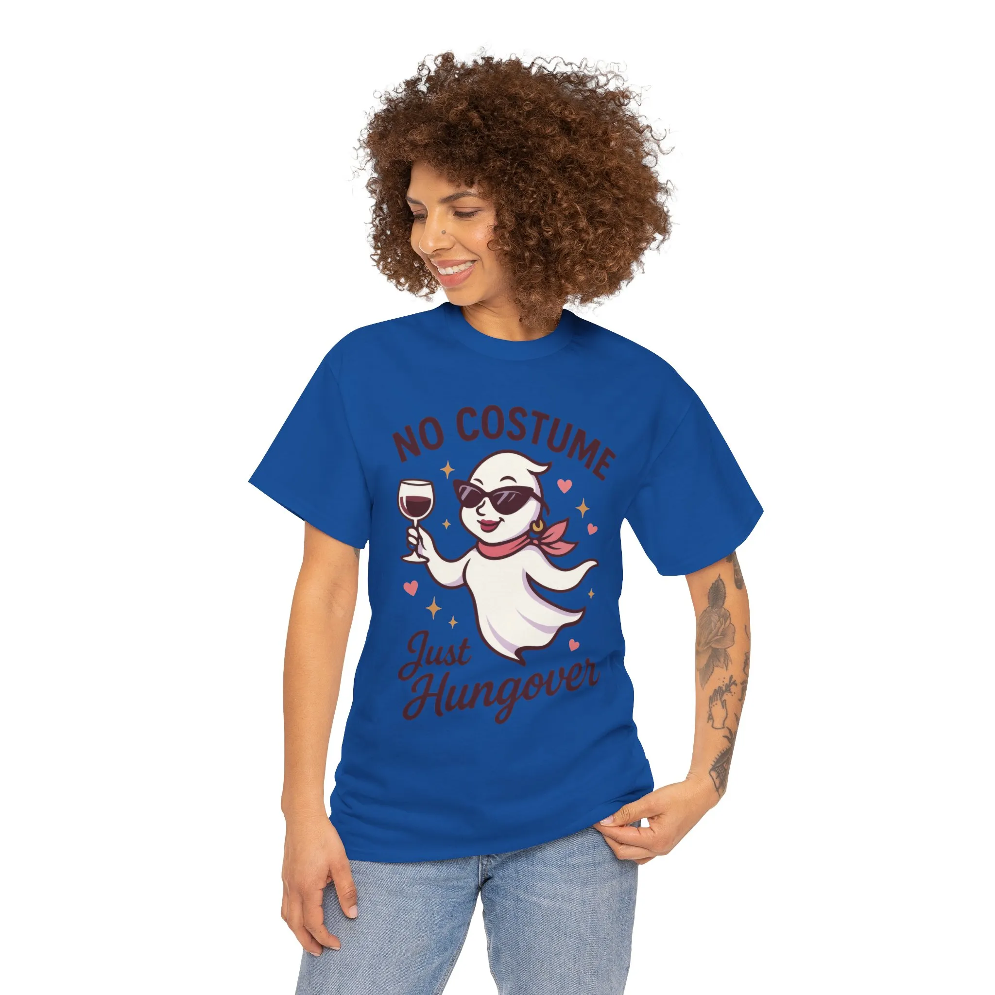 No Costume Just Hungover Women's T-Shirt, Funny Ghost Wine Halloween Party Graphic Tee - Image 20