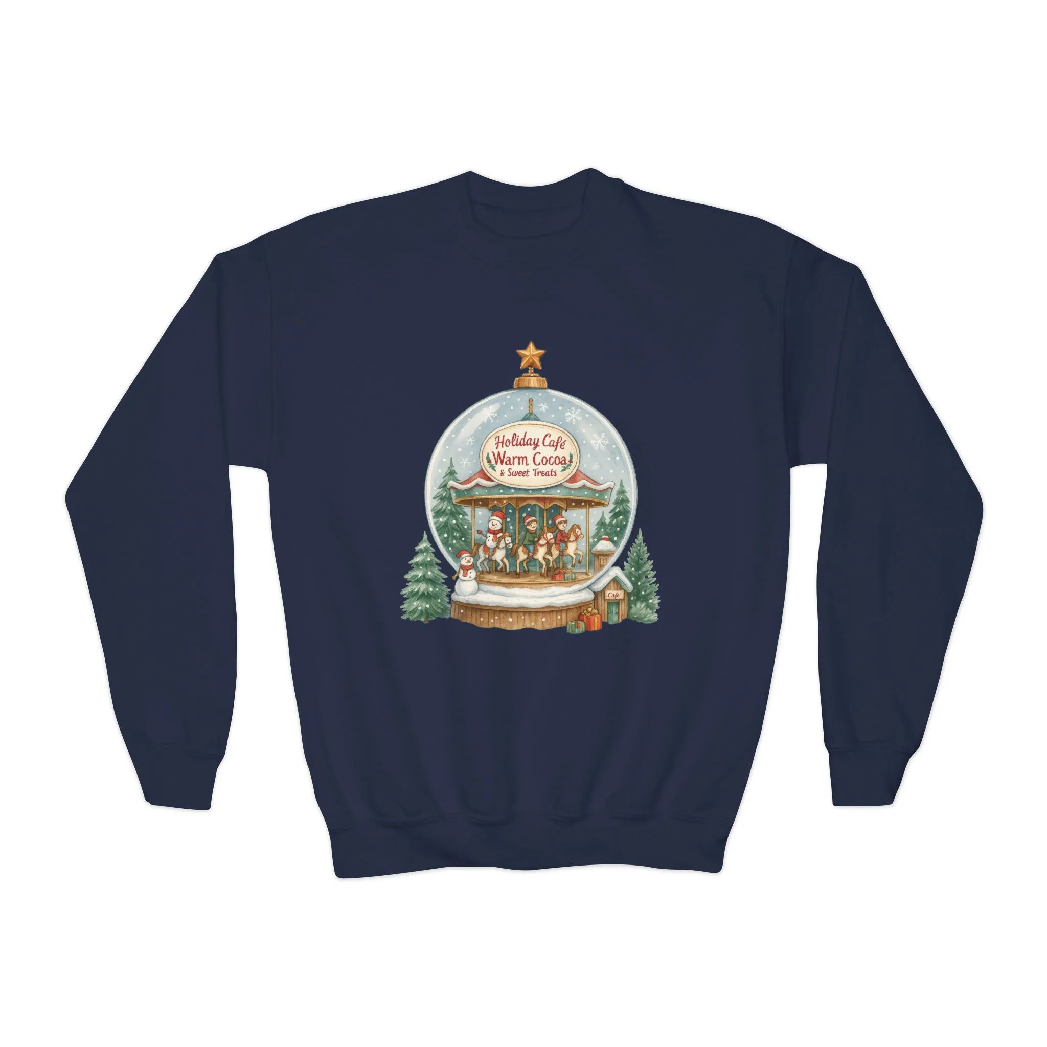 Youth Holiday Café Christmas Sweatshirt, Warm Cocoa Snow Globe Jumper - Image 11