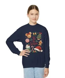Tis the Season Christmas Sweatshirt for Girls, Cozy Holiday Cookie Jumper, Youth Crewneck Sweatshirt
