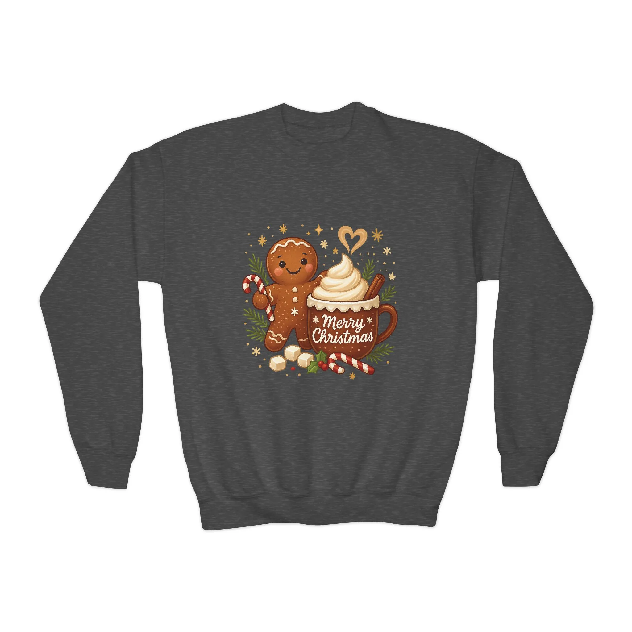 Gingerbread - Hot Cocoa Christmas Sweatshirt for Girls, Cozy Holiday Jumper, Youth Crewneck Sweatshirt - Image 7
