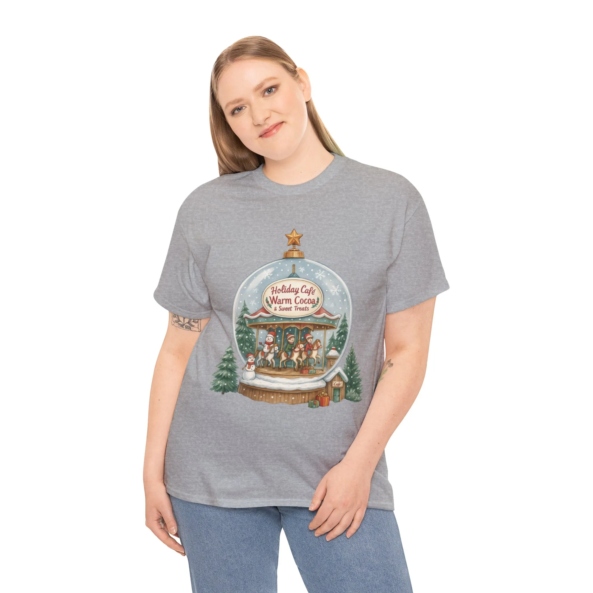Holiday Café Christmas T-Shirt for Women, Warm Cocoa Carousel Tee - Image 9