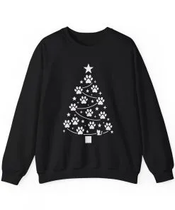 Paw Christmas Tree Women's Sweatshirt, Pet Lover Holiday Sweater
