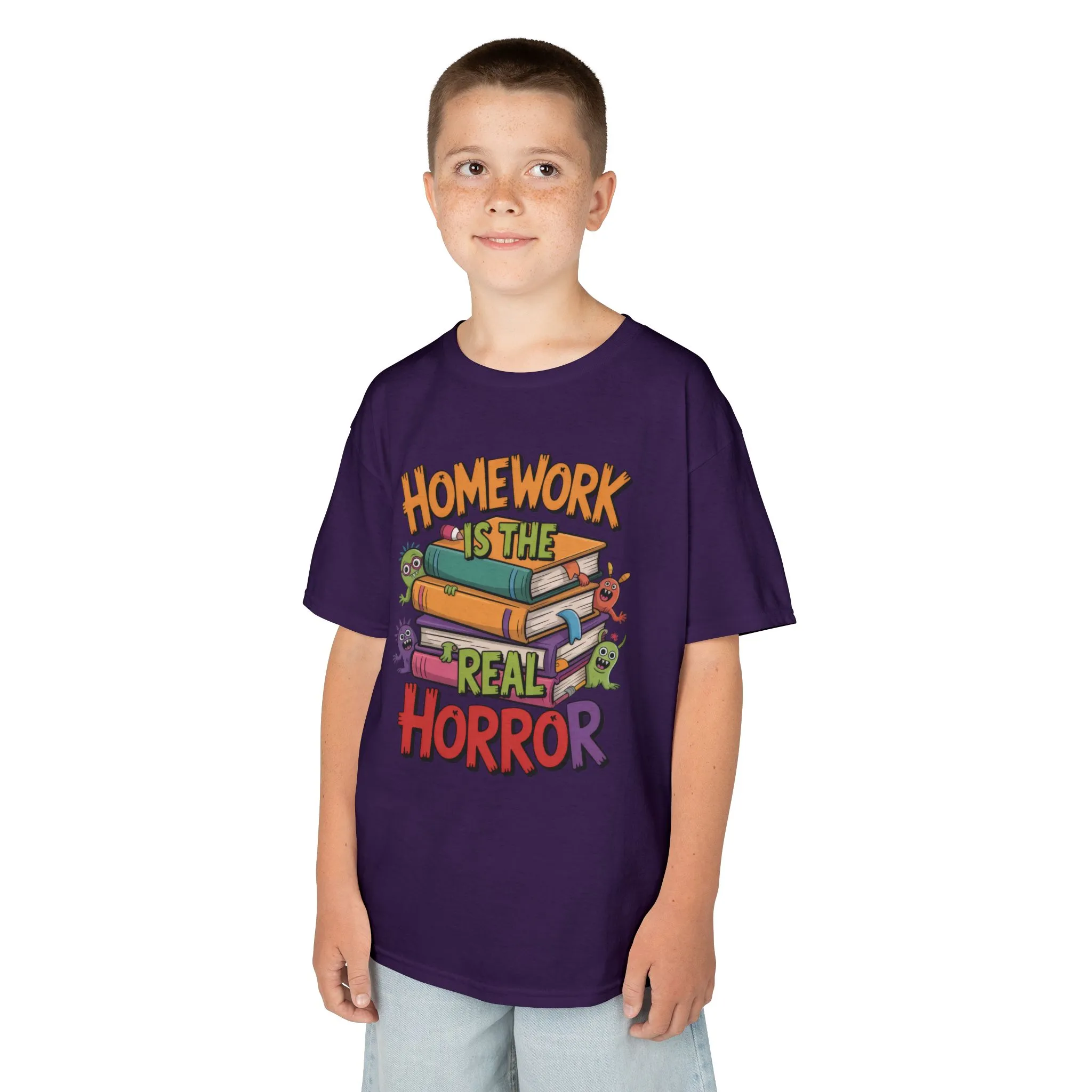 Kids Funny Homework Tee, Cute Monster School Shirt, Homework Is the Real Horror, Back to School Gift for Boys & Girls, Kids Halloween Tee - Image 18