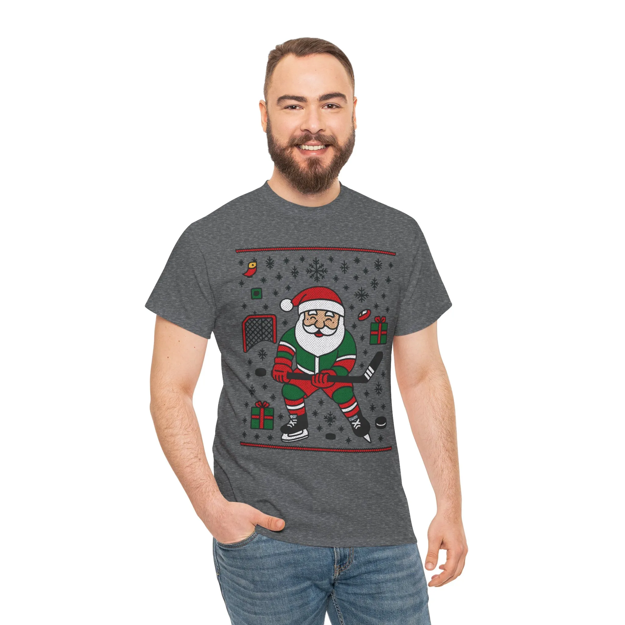 Hockey Santa Men's Christmas T-Shirt, Funny Sports Holiday Tee - Image 14
