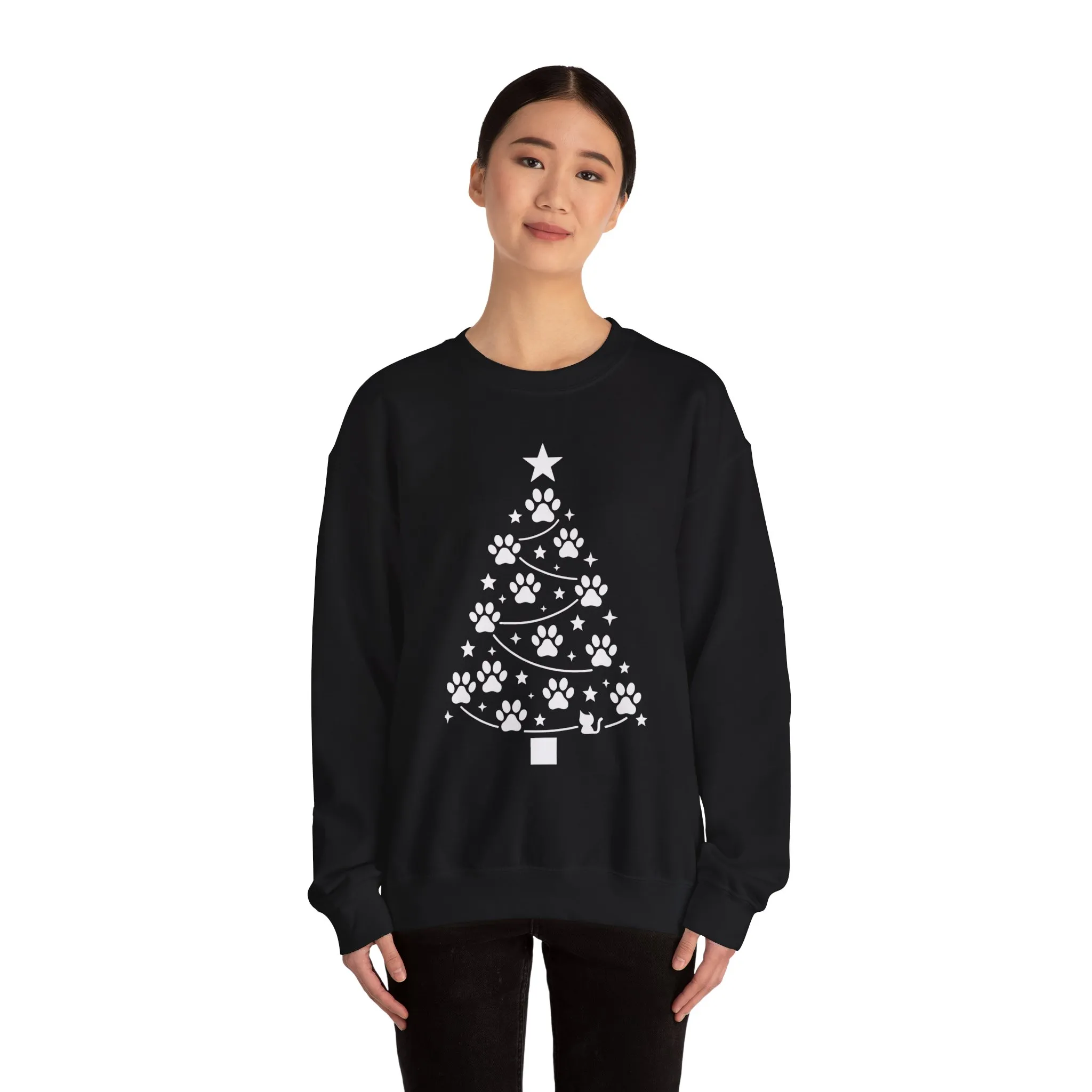 Paw Christmas Tree Women's Sweatshirt, Pet Lover Holiday Sweater - Image 2