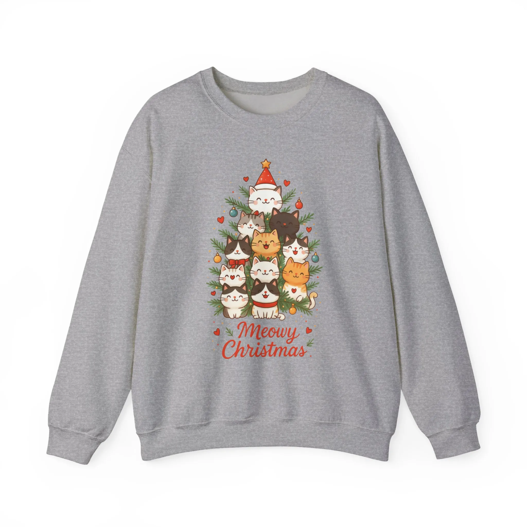 Women's Meowy Christmas Cat Sweatshirt, Cute Holiday Kitty Pullover - Image 4