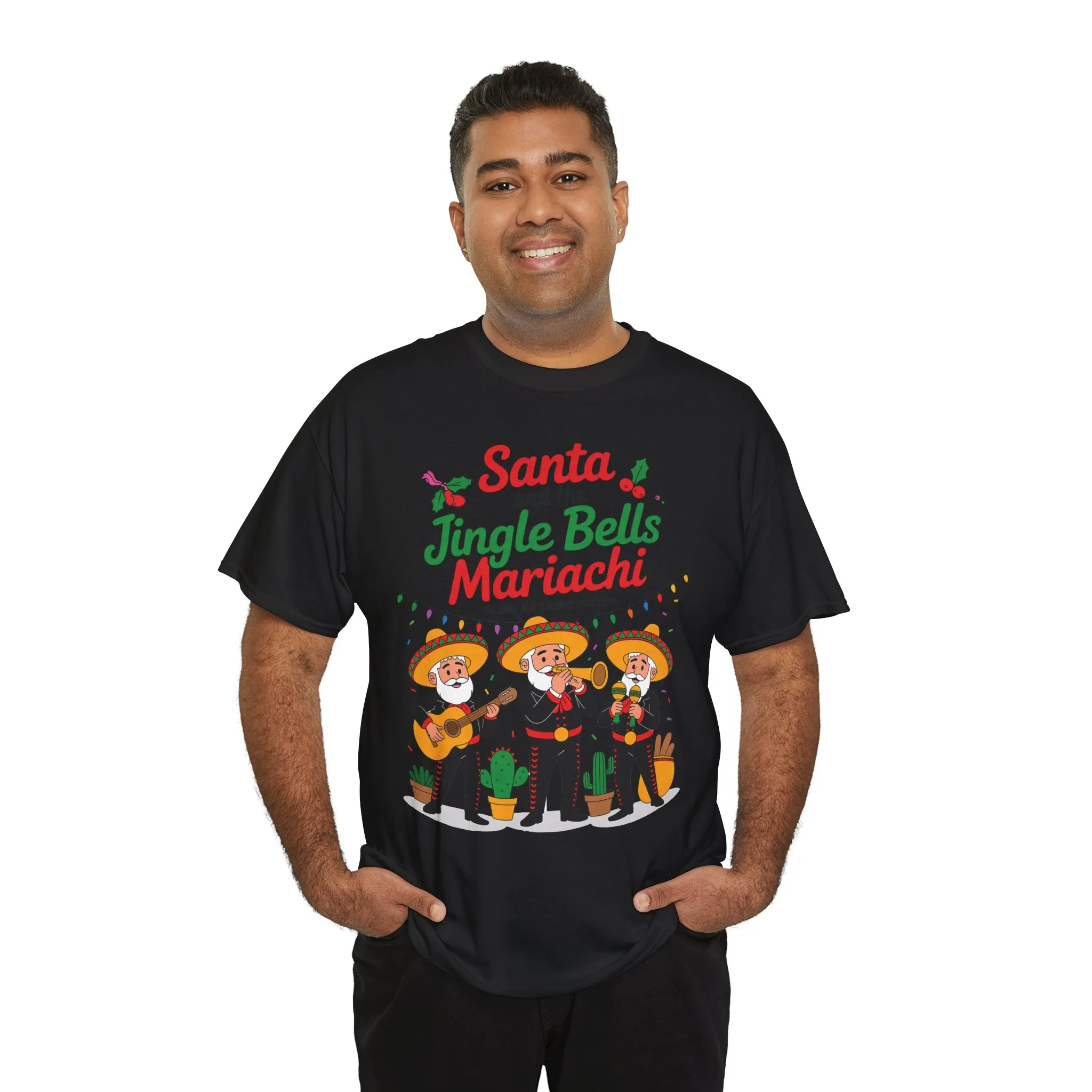 Santa and the Jingle Bells Mariachi, Funny Mexican Christmas T-Shirt, Latin Fiesta Holiday Tee, Navidad Humor Shirt - Image 6