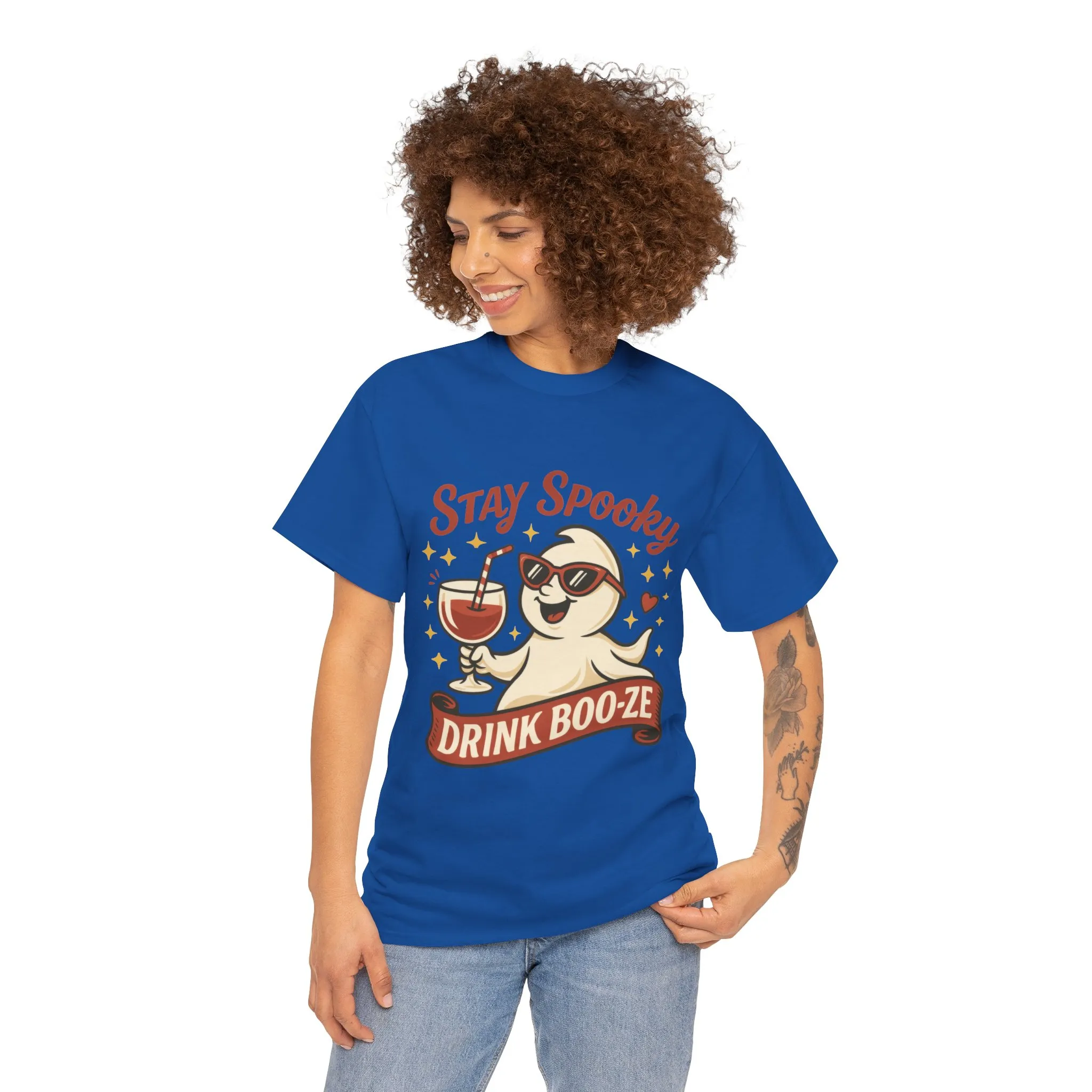 Stay Spooky Drink Boo-ze Women's T-Shirt, Funny Ghost Wine Halloween Party Graphic Tee - Image 17