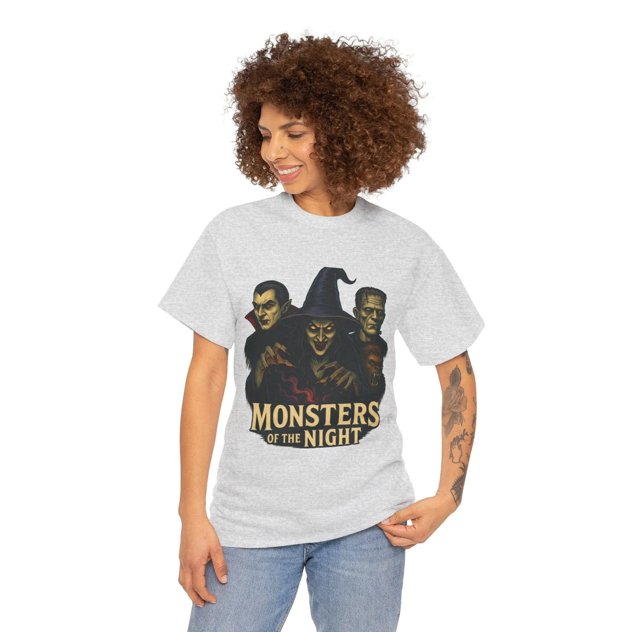 Monsters of the Night Women's T-Shirt, Classic Horror Witch, Vampire, Frankenstein Halloween Tee - Image 5