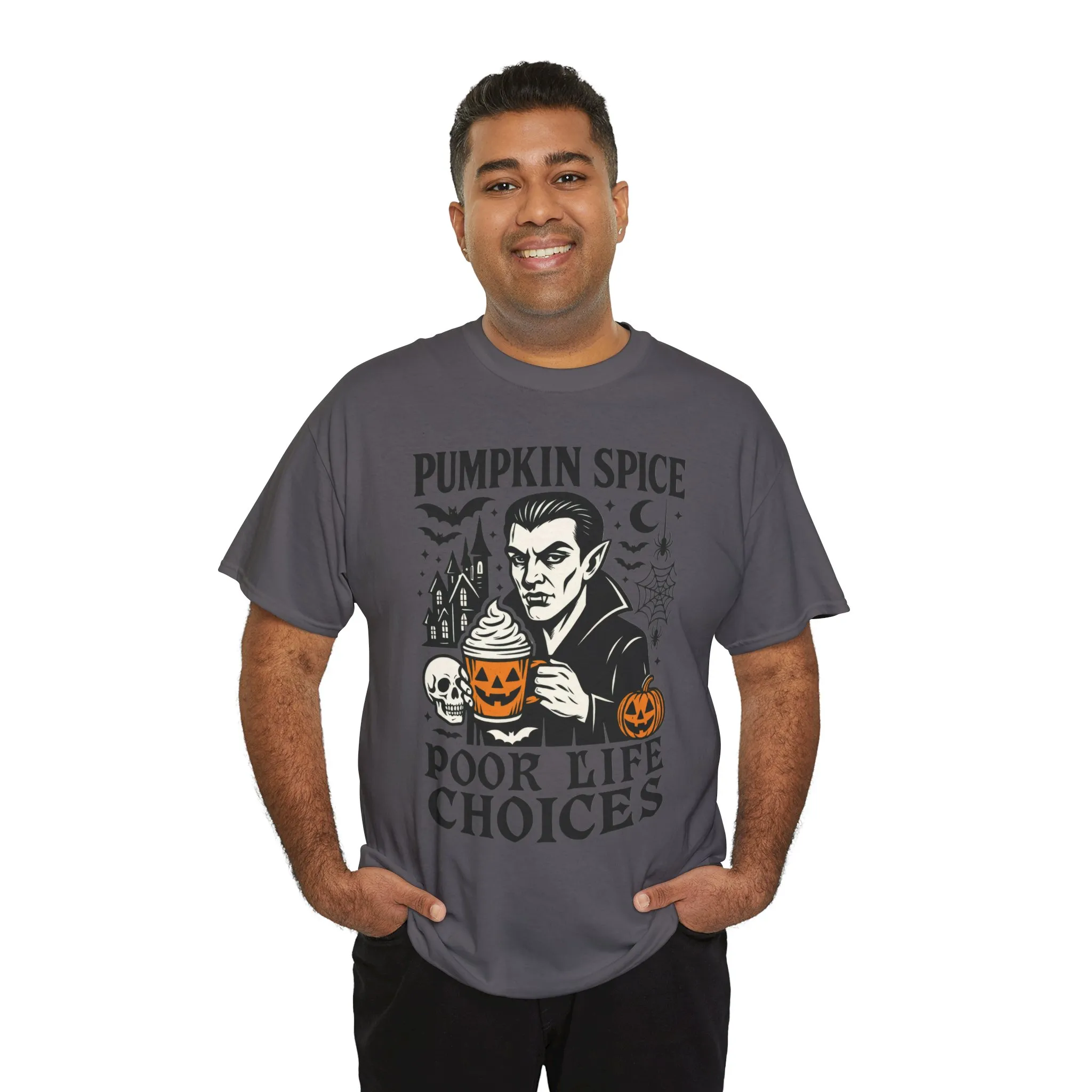 Pumpkin Spice Poor Life Choices Men's T-Shirt, Funny Vampire Coffee Halloween Graphic Tee - Image 24