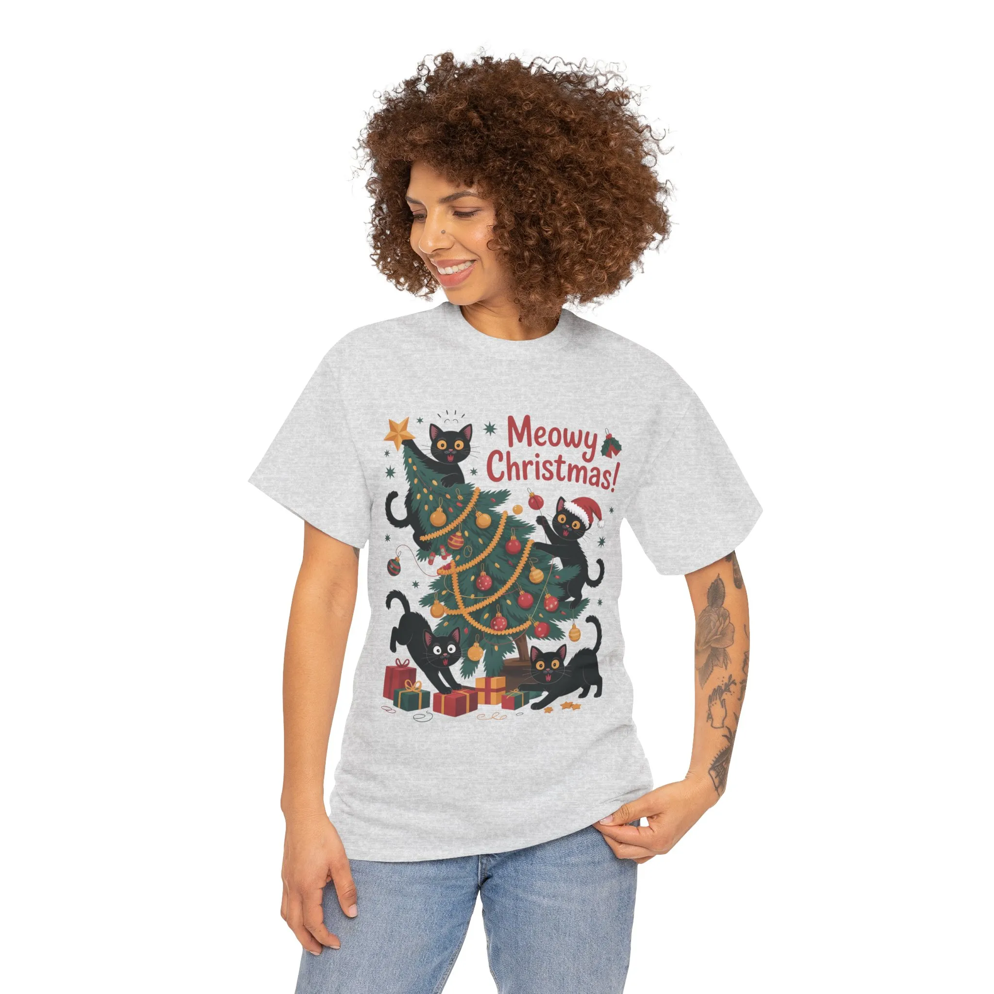 Funny Black Cats Christmas Tree T-Shirt, Cute Cat Lover Holiday Tee, Christmas Cat Chaos Shirt for Women - Image 5