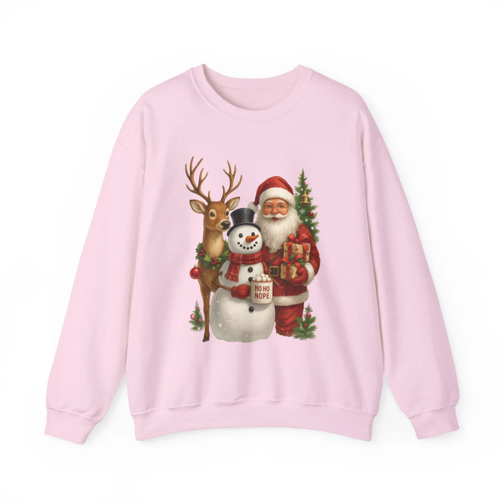 Santa, Snowman - Reindeer Christmas Sweatshirt, Funny Ho Ho Nope Holiday Sweater, Cute Vintage Christmas Jumper for Women - Image 22