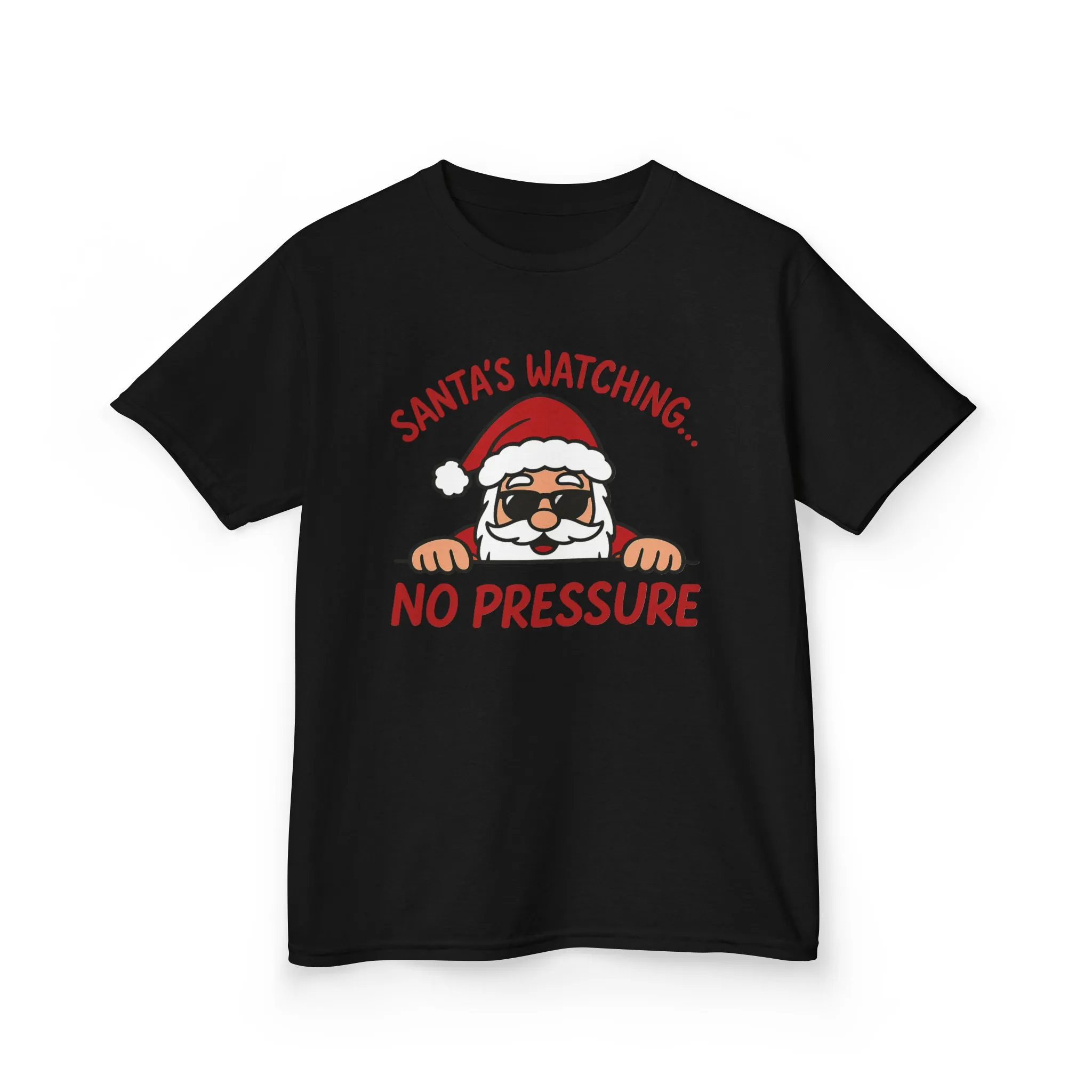 Santa's Watching No Pressure Kids Christmas T-Shirt, Funny Holiday Tee for Youth - Image 4