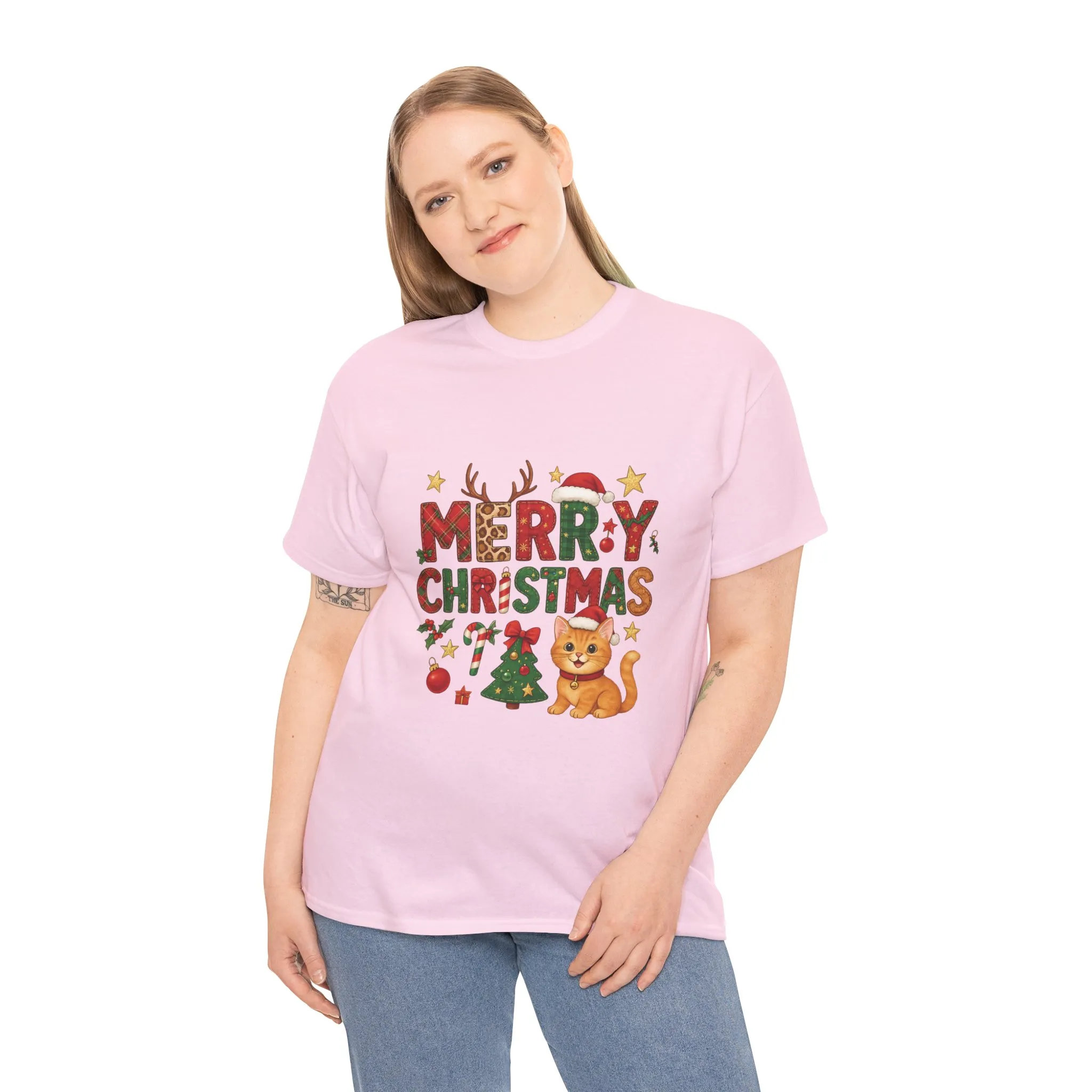 Merry Christmas Cat Shirt, Cute Holiday Cat Lovers Tee for Women - Image 24