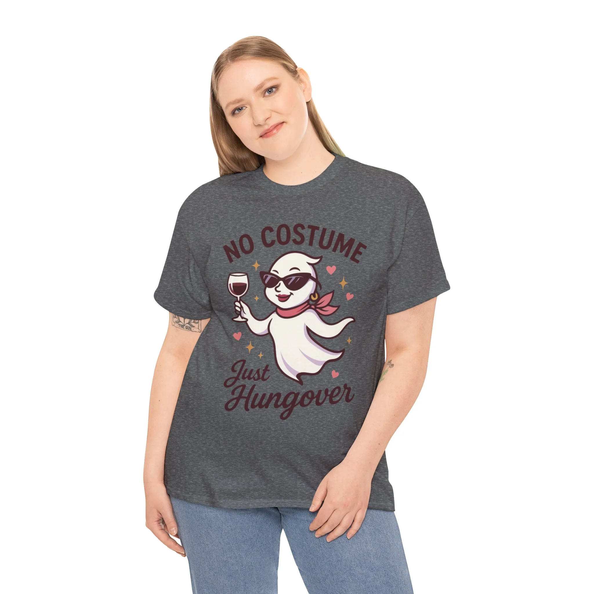 No Costume Just Hungover Women's T-Shirt, Funny Ghost Wine Halloween Party Graphic Tee - Image 9