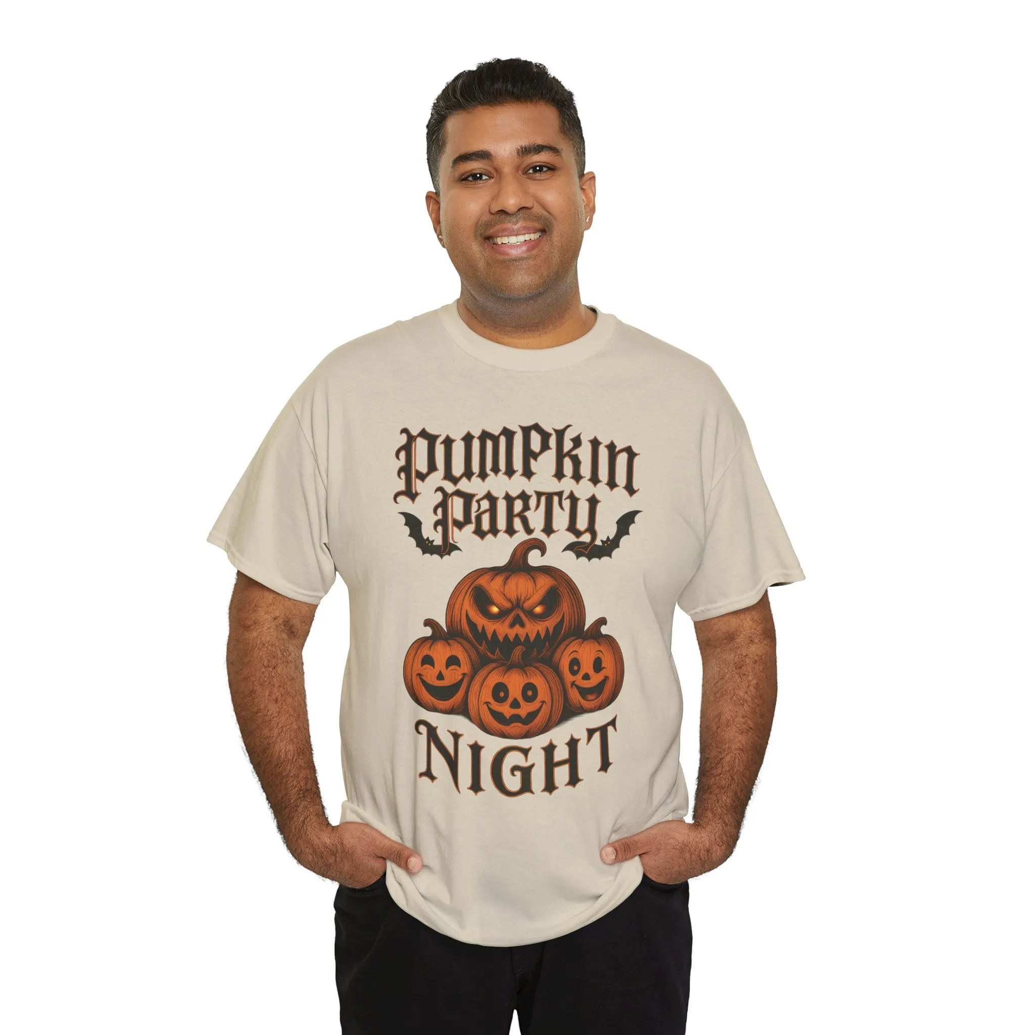 Pumpkin Party Night Men's Halloween T-Shirt, Scary Jack-O-Lantern Pumpkin Graphic Tee for Him - Image 9