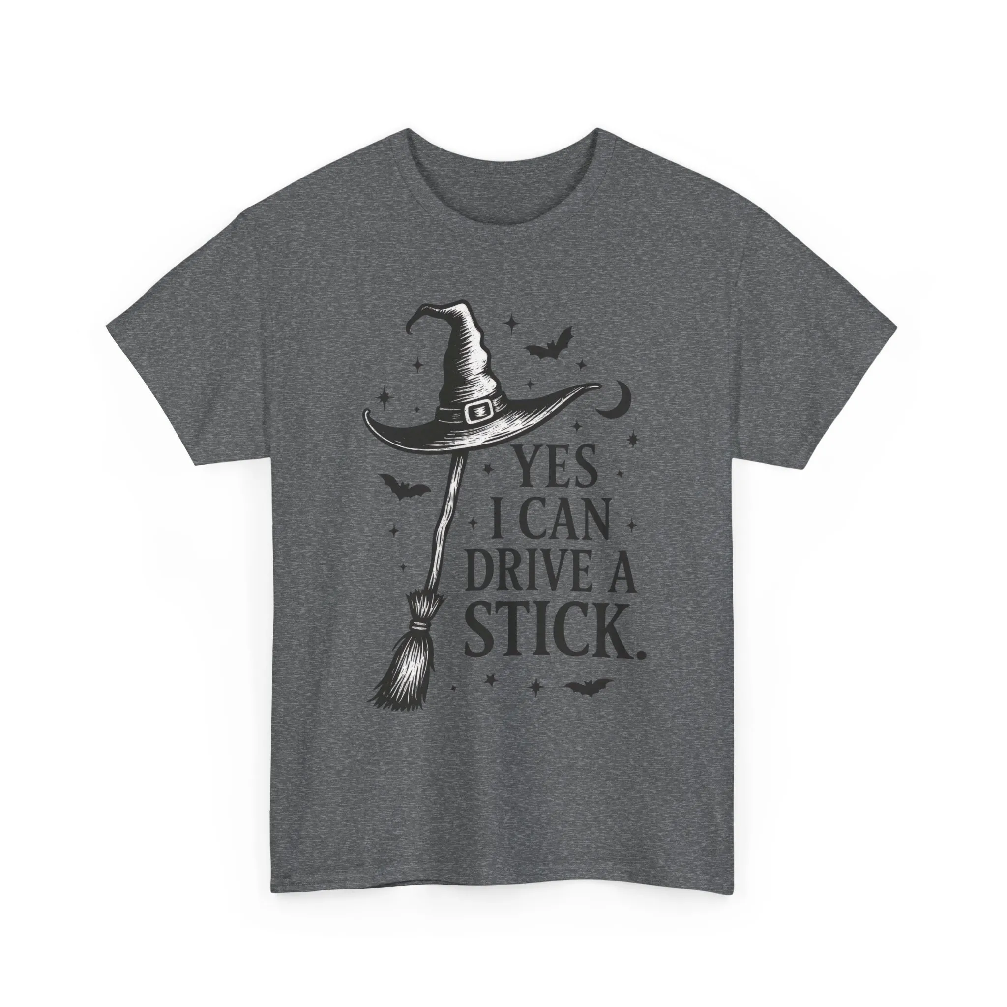 Yes I Can Drive a Stick Witch Hat Broom Halloween Women's T-Shirt, Funny Spooky Graphic Tee, Witch Shirt - Image 10
