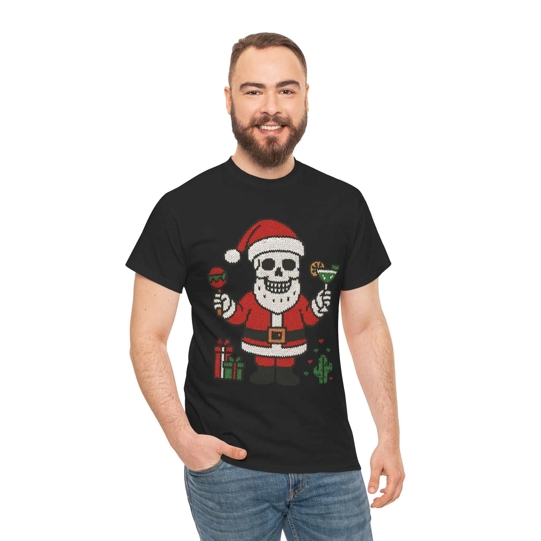 Funny Santa Skull Christmas Men's Shirt, Holiday Margarita Tee for Men - Image 5