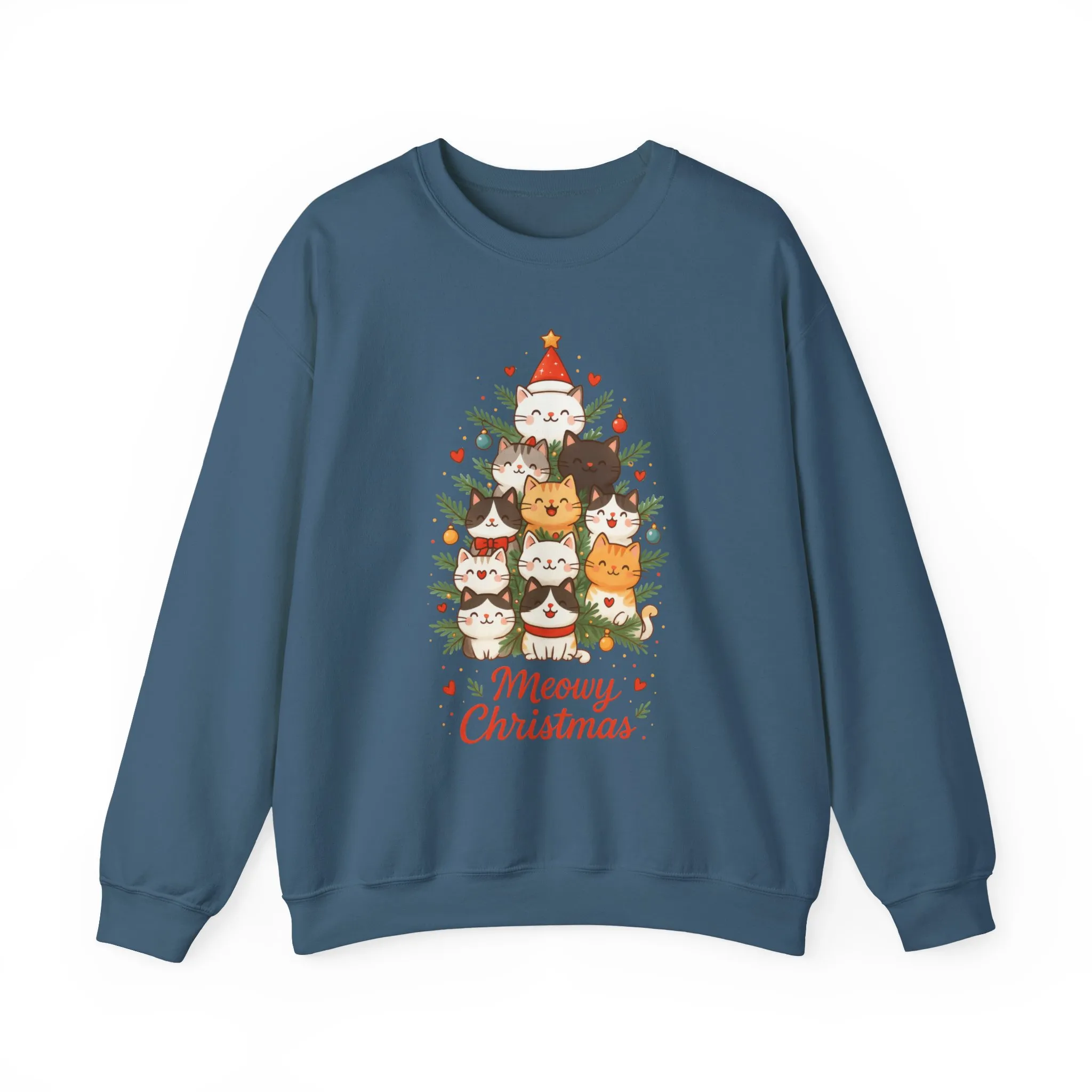 Women's Meowy Christmas Cat Sweatshirt, Cute Holiday Kitty Pullover - Image 7