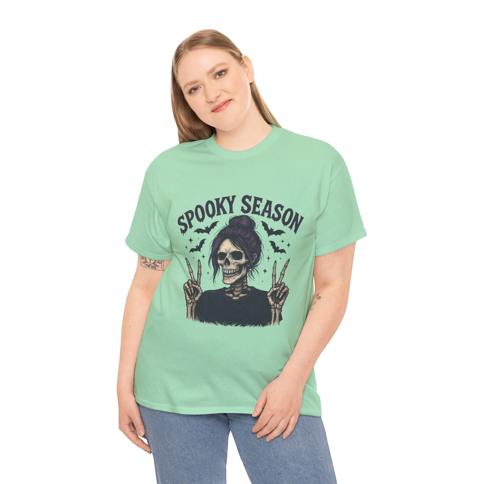 Spooky Season Women's T-Shirt, Funny Skeleton Girl Halloween Graphic Tee, Gothic Fall Shirt - Image 3