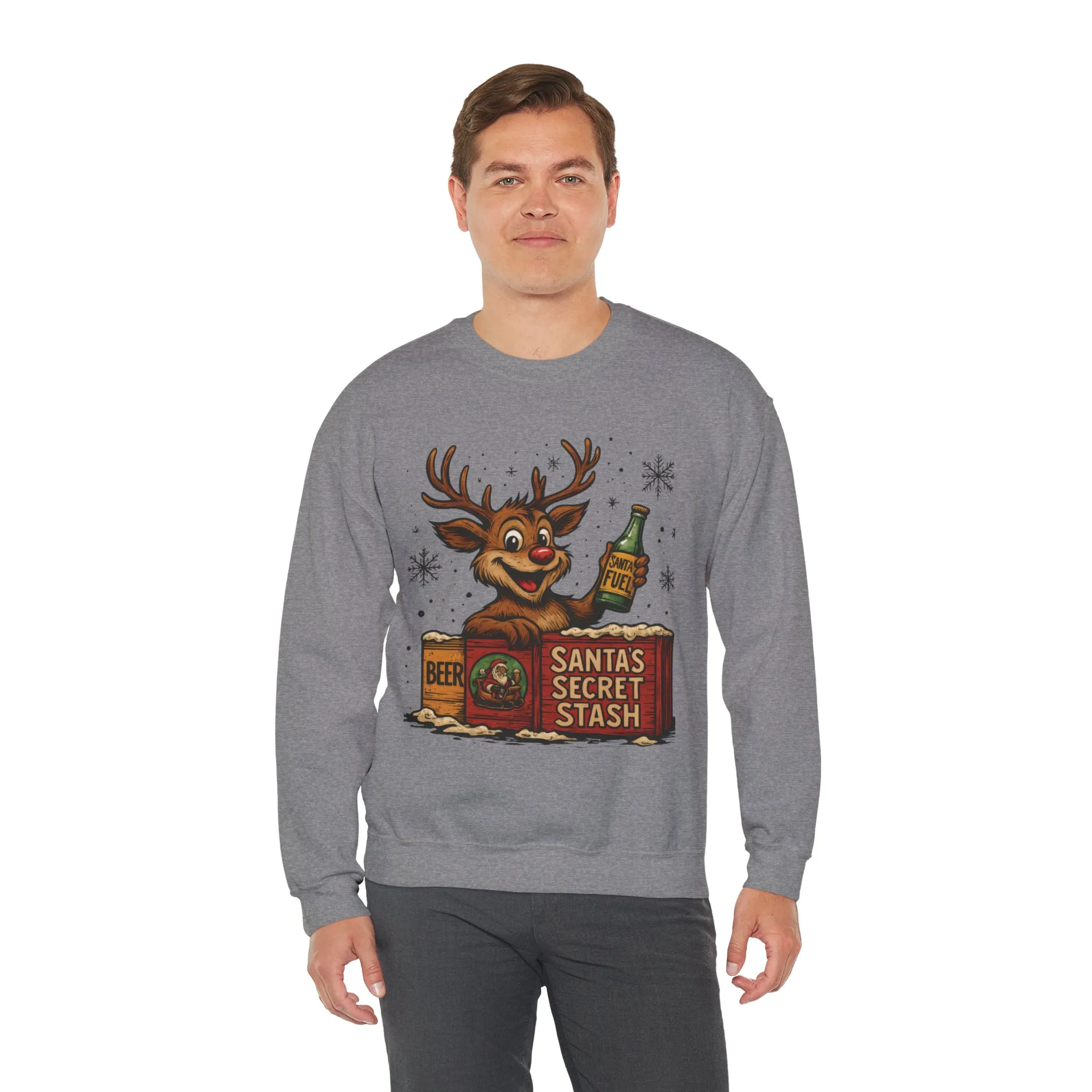 Mens Funny Christmas Sweatshirt, Santa's Secret Stash Reindeer Pullover, Men's Heavy Blend™ Crewneck Sweatshirt - Image 15