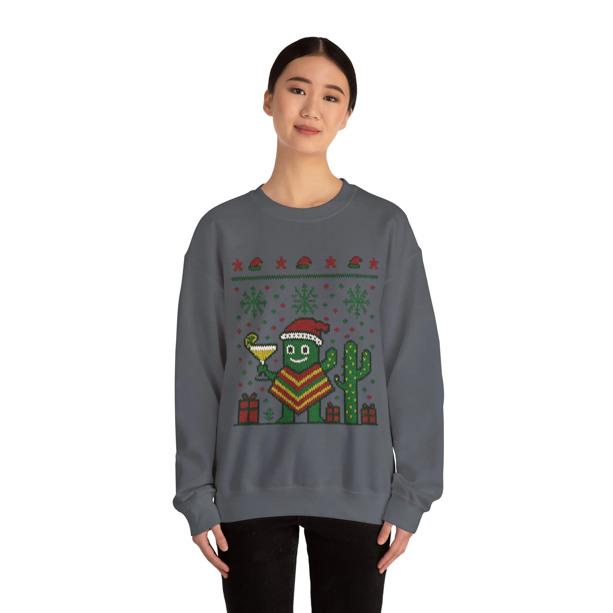 Festive Cactus Christmas Women's Sweatshirt, Funny Santa Hat Holiday Pullover, Women's Heavy Blend™ Crewneck Sweatshirt - Image 14