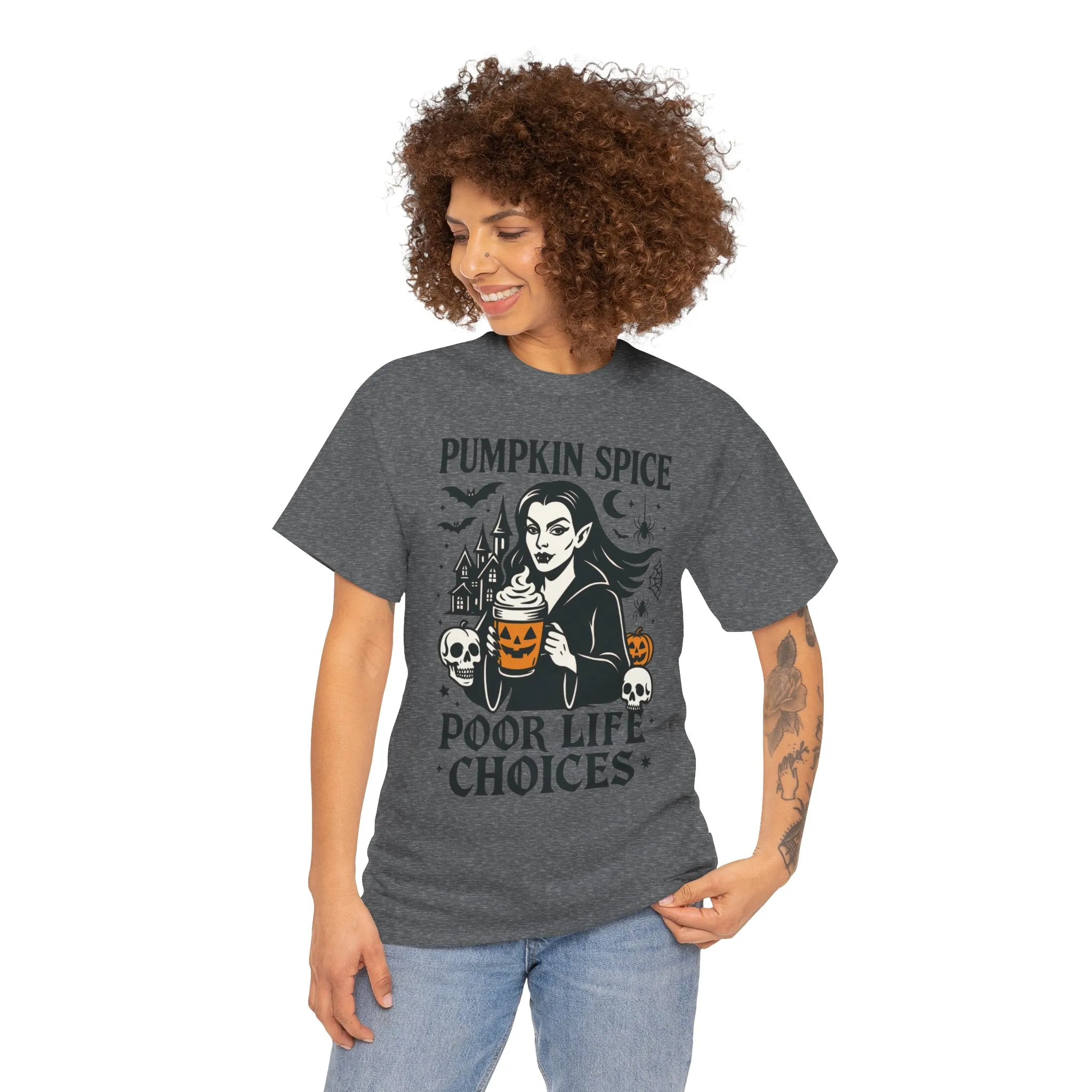 Pumpkin Spice Poor Life Choices Women's T-Shirt, Funny Vampire Coffee Halloween Graphic Tee - Image 8
